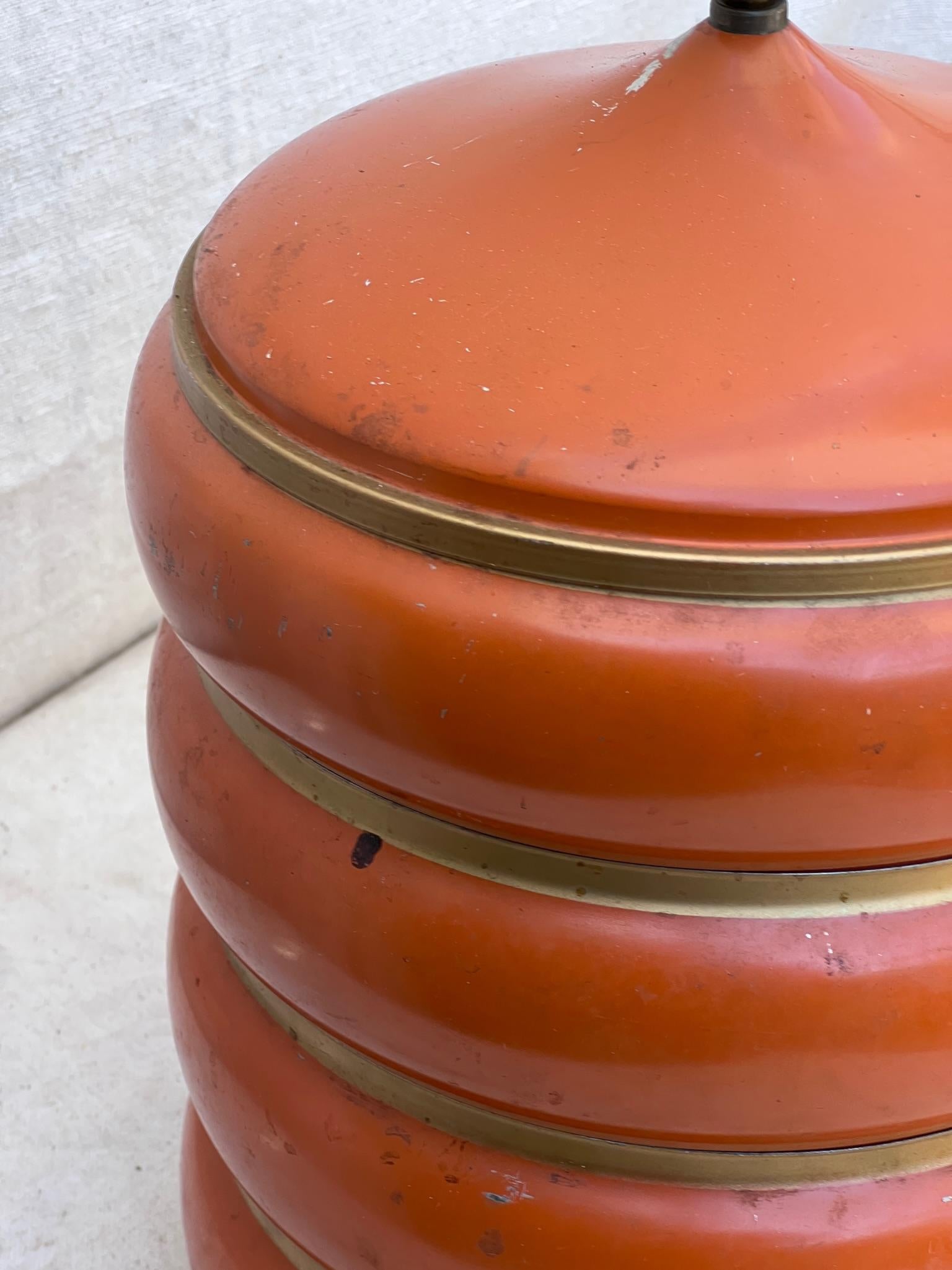 Mid-Century Modern Vintage 1960s Mid-Century Orange Metal Canister Set For Sale