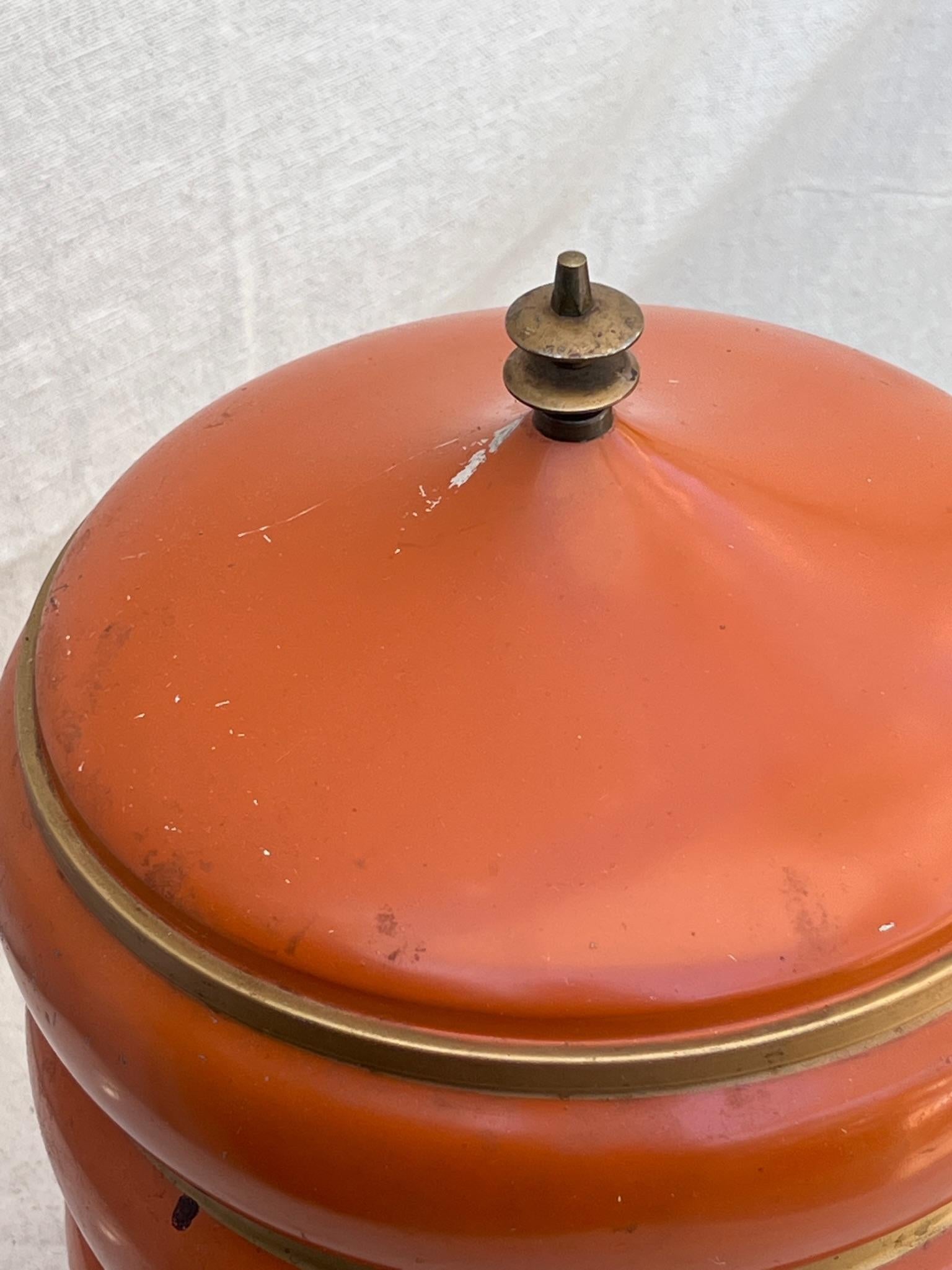 Unknown Vintage 1960s Mid-Century Orange Metal Canister Set For Sale