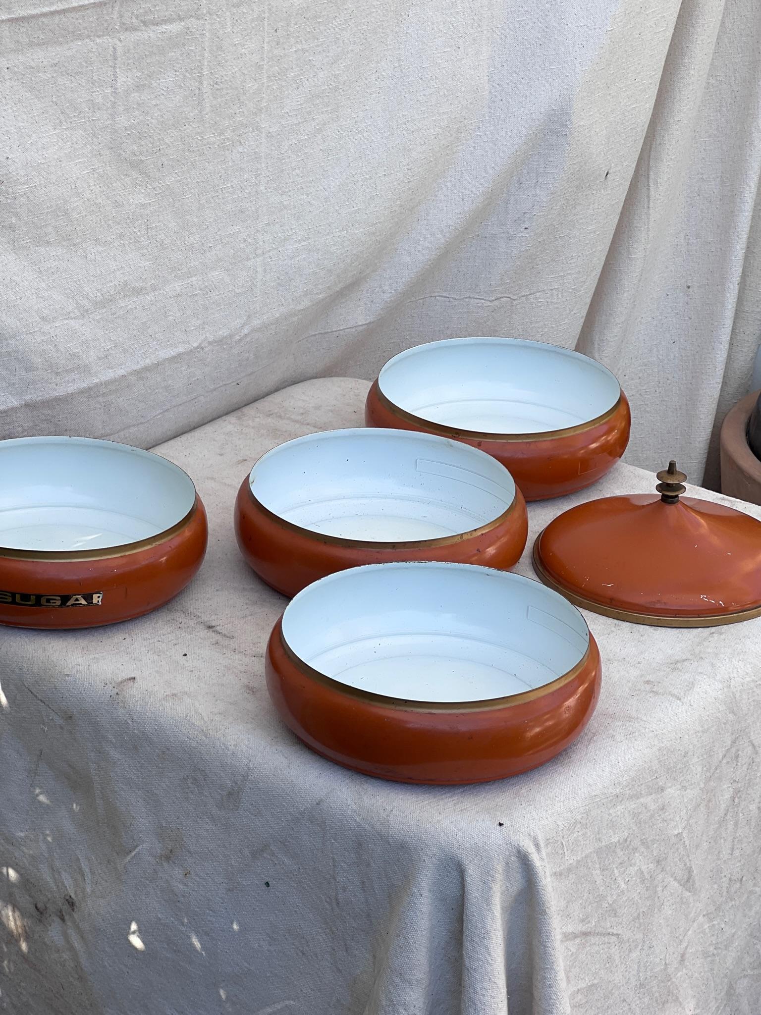 20th Century Vintage 1960s Mid-Century Orange Metal Canister Set For Sale