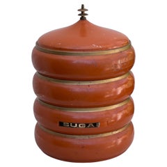 Vintage 1960s Mid-Century Orange Metal Canister Set