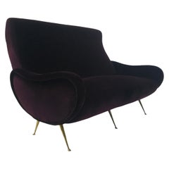 Vintage 1960s Midcentury Italian Sofa in Purple Velvet