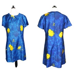 Mini-Mod-Kleid aus den 1960er Jahren, blau und gelb 