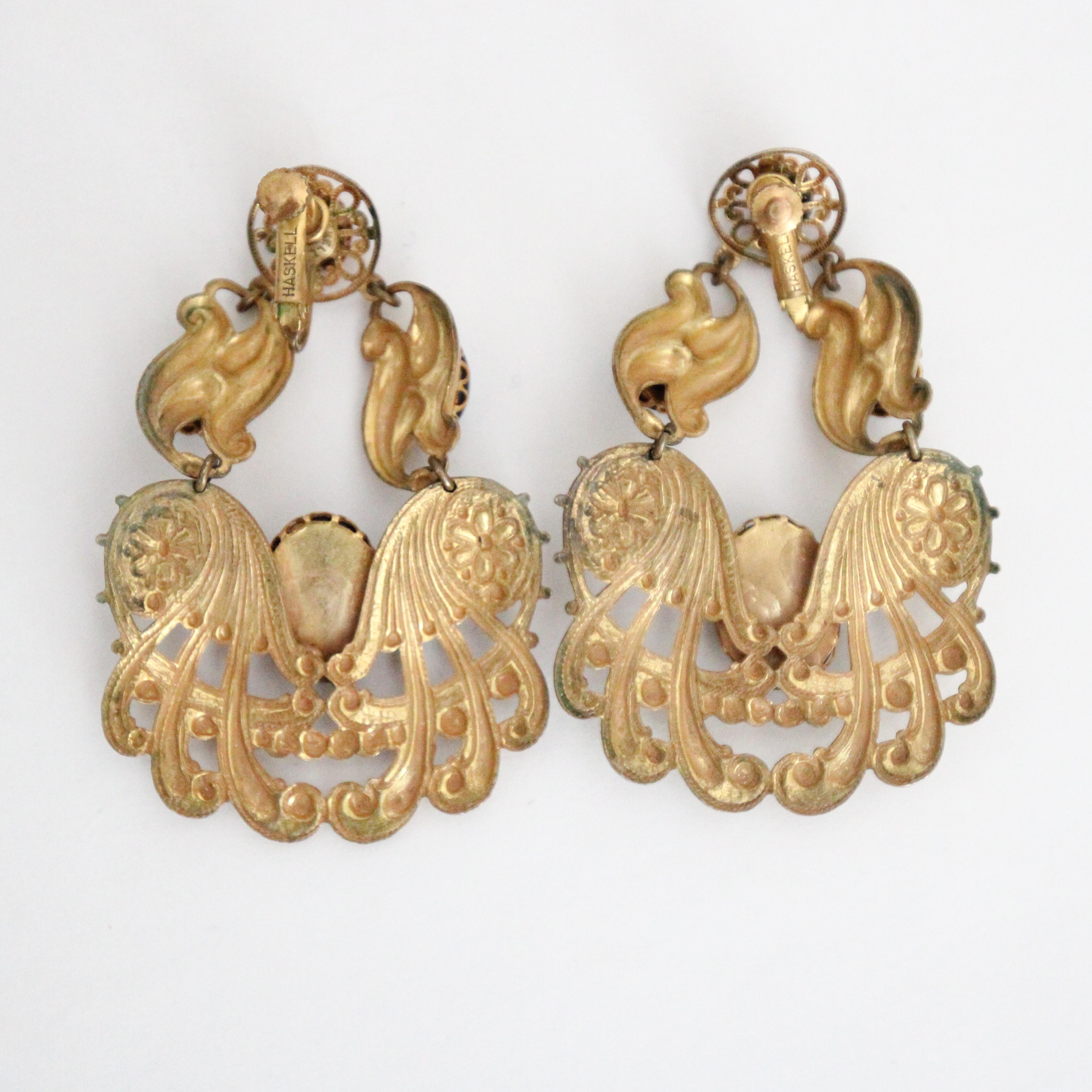 Vintage 1960s Miriam Haskell Clip on Earrings Filigree Cabochon Earrings Haskell 2