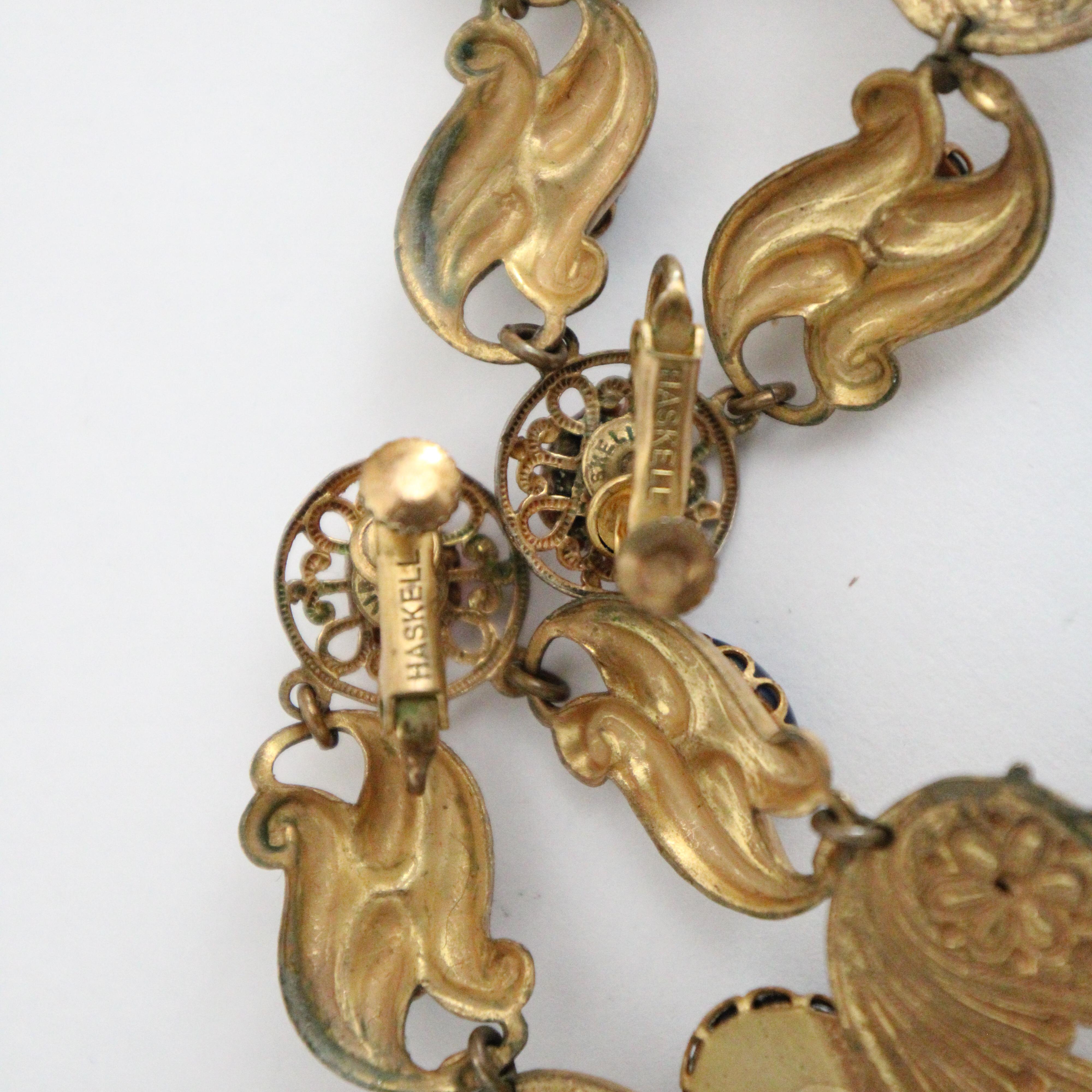Vintage 1960s Miriam Haskell Clip on Earrings Filigree Cabochon Earrings Haskell 3