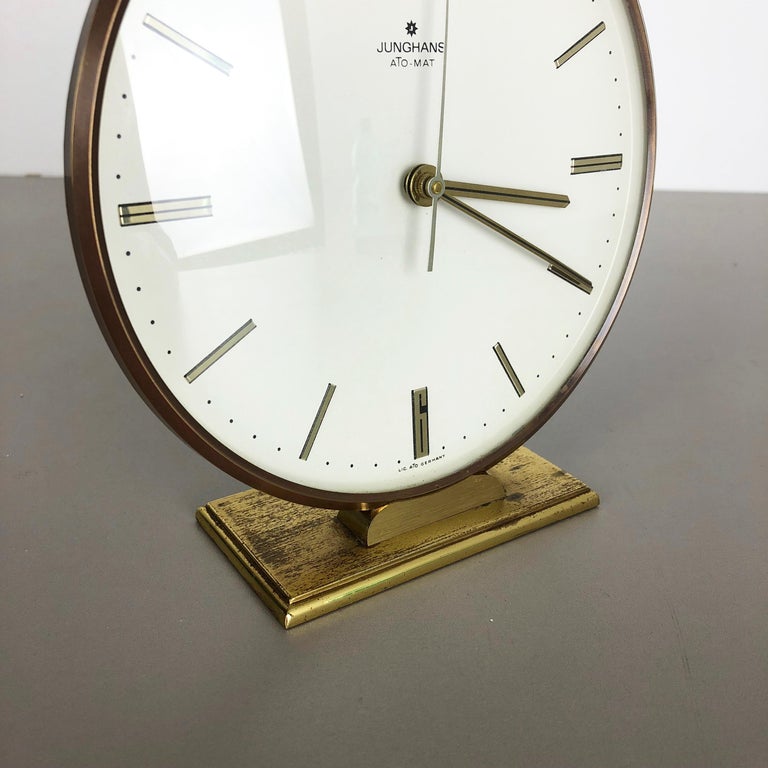 Vintage 1960s Modernist Brass Metal Ato, Mat Table Clock by Junghans ...