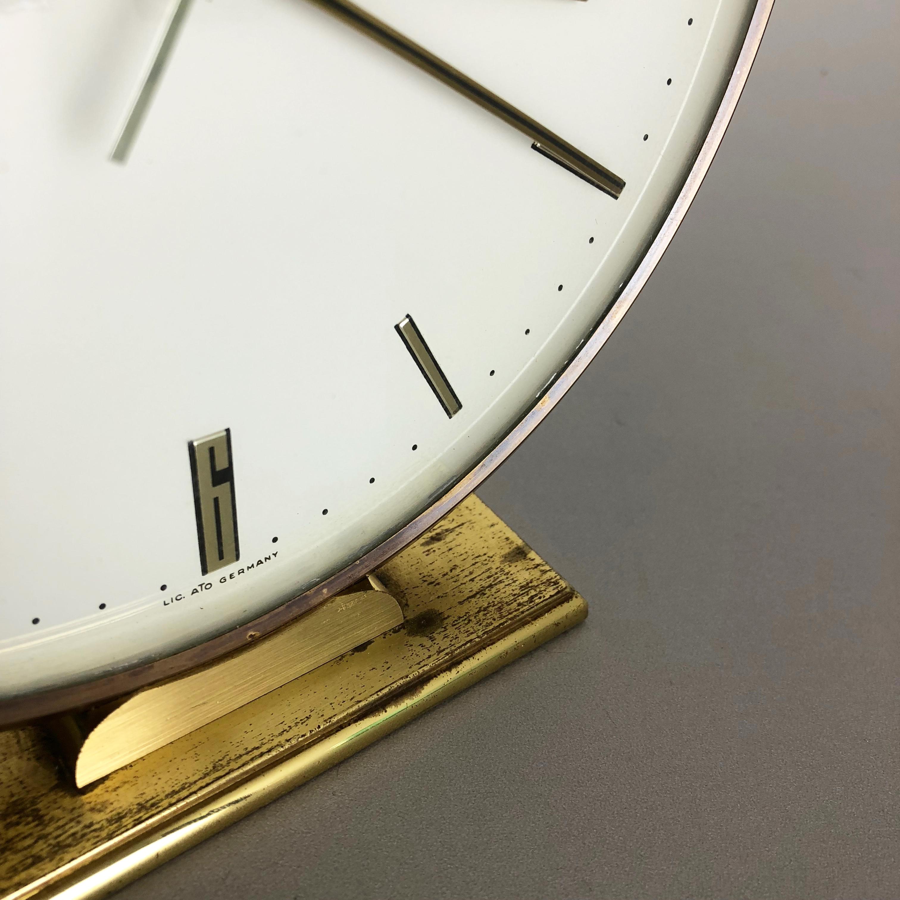 20th Century Vintage 1960s Modernist Brass Metal Ato, Mat Table Clock by Junghans, Germany