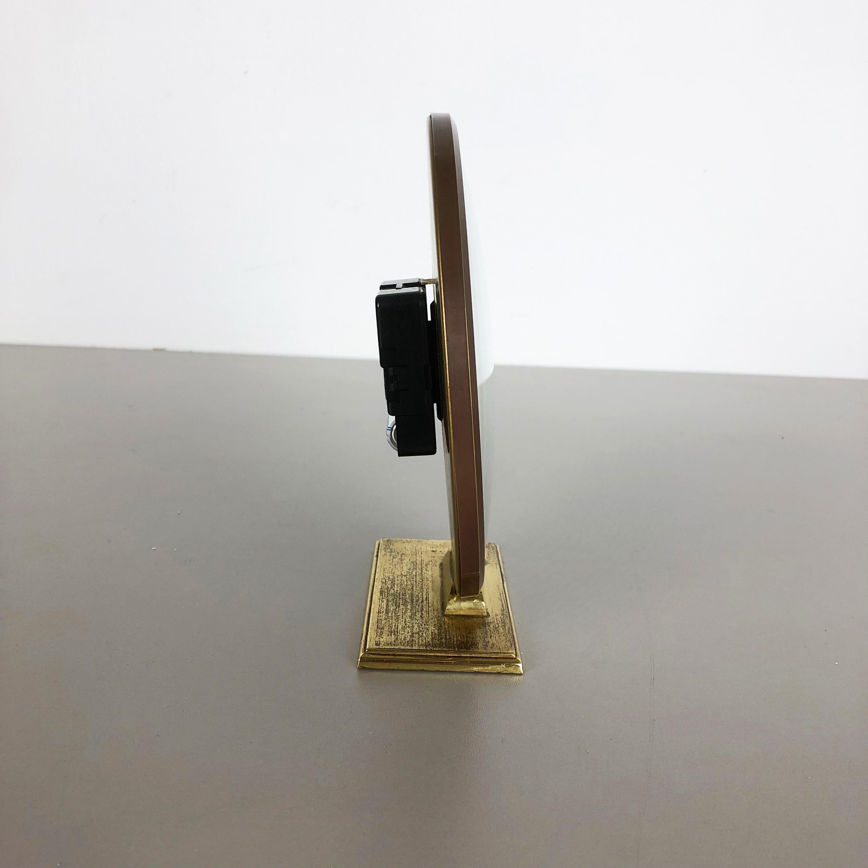 Vintage 1960s Modernist Brass Metal Ato, Mat Table Clock by Junghans, Germany 1