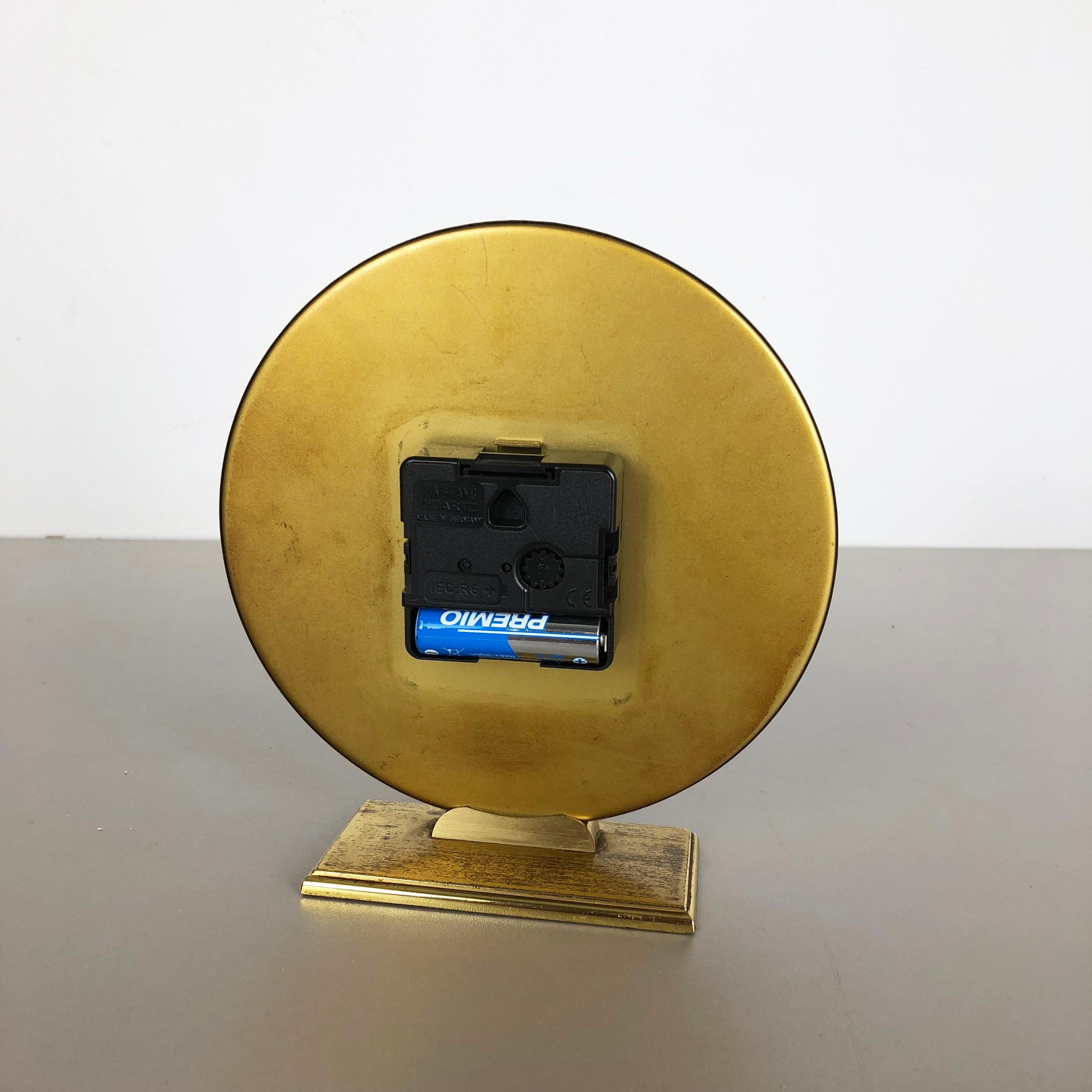 Vintage 1960s Modernist Brass Metal Ato, Mat Table Clock by Junghans, Germany 2