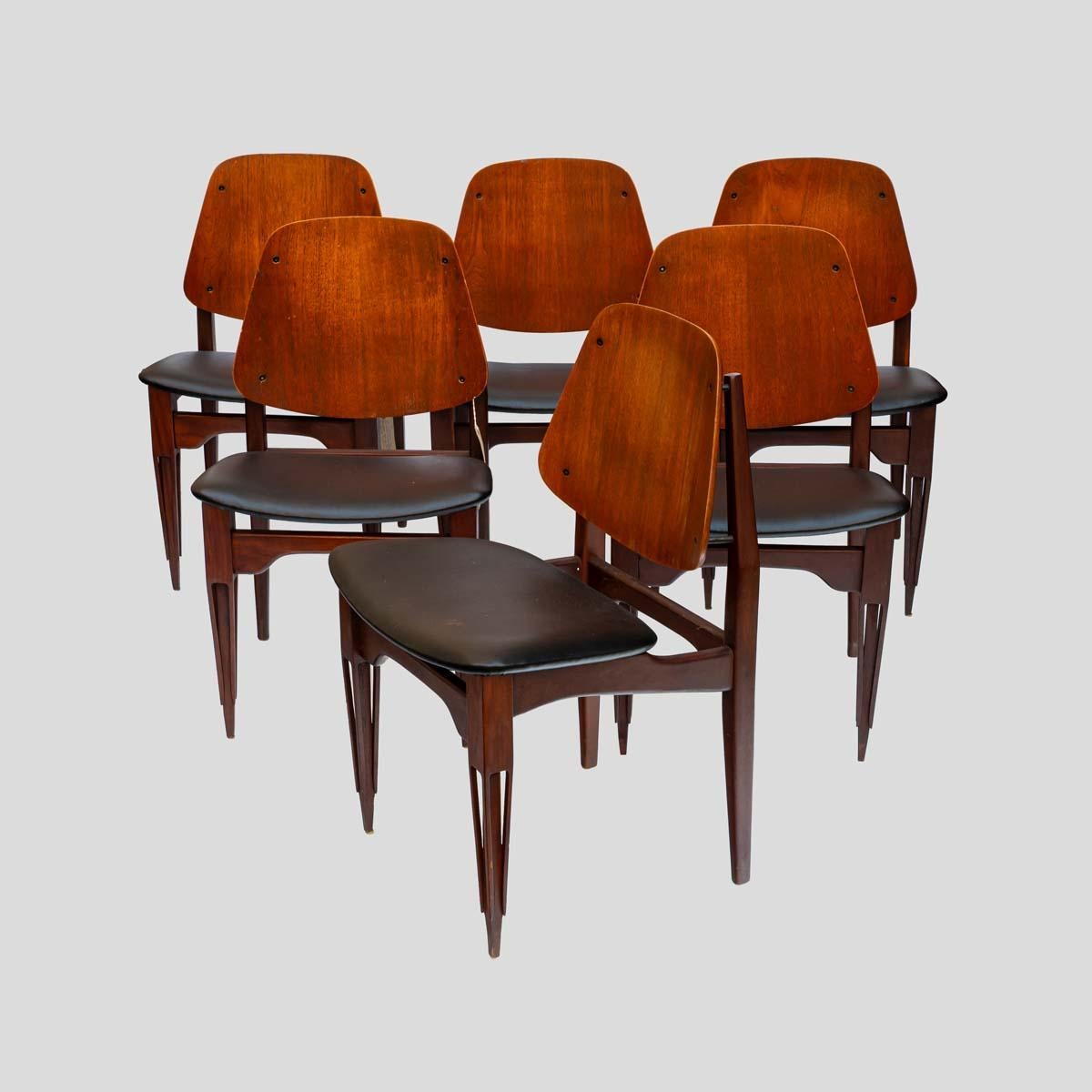 Mid-Century Modern Vintage 1960s Modernist Set of 6 Chairs Italian Design by Fratelli Proserpio For Sale