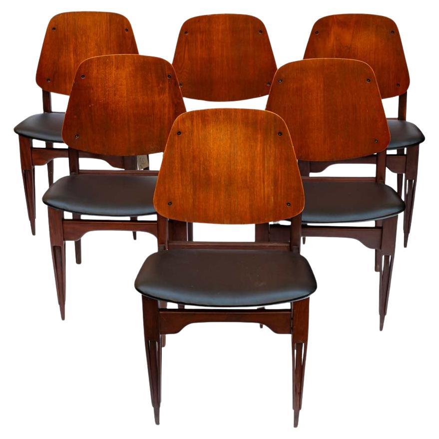 Set di 6 sedie moderniste vintage degli anni '60 Design italiano di Fratelli Proserpio