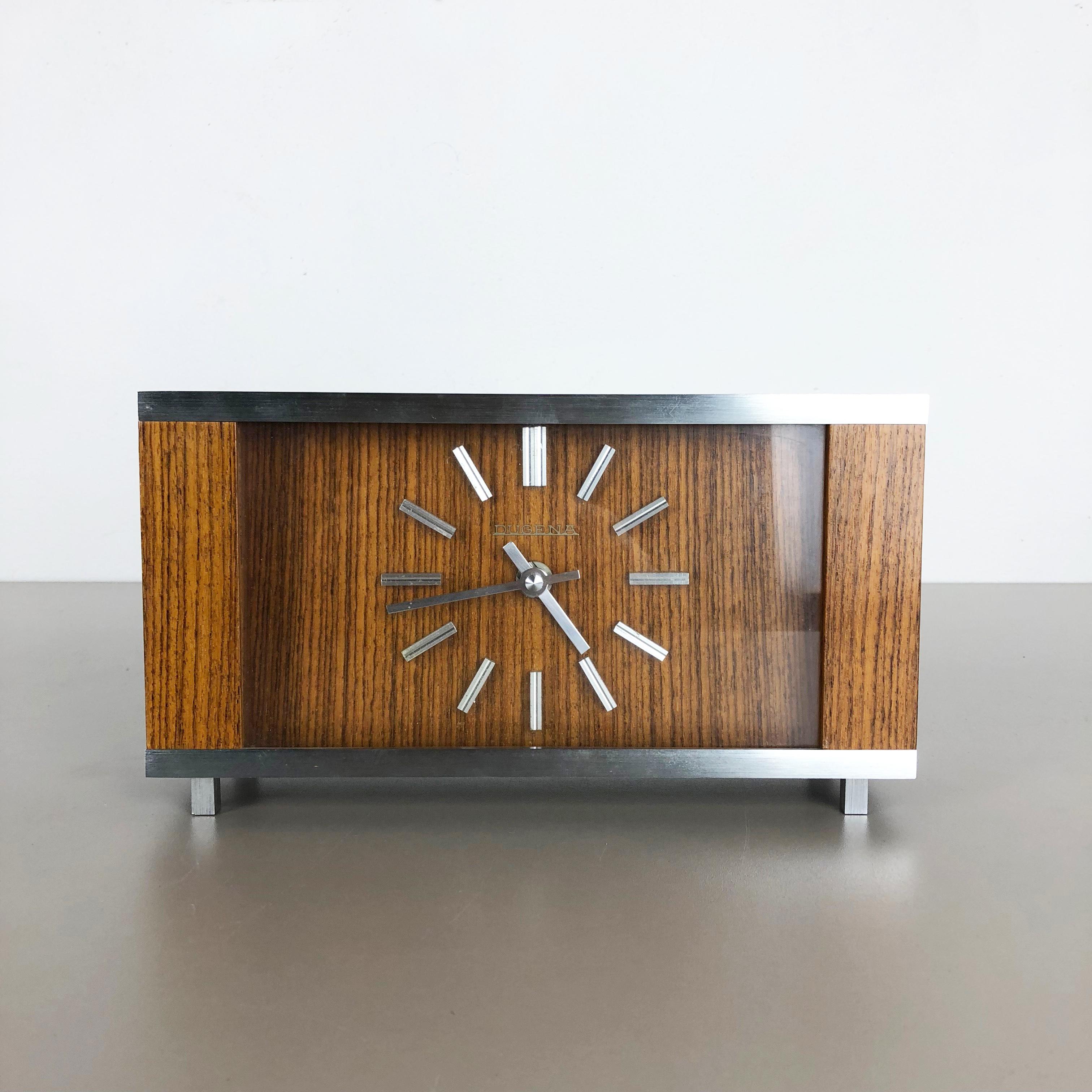 Vintage 1960s Modernist Wooden Table Clock by Dugena, Germany 2