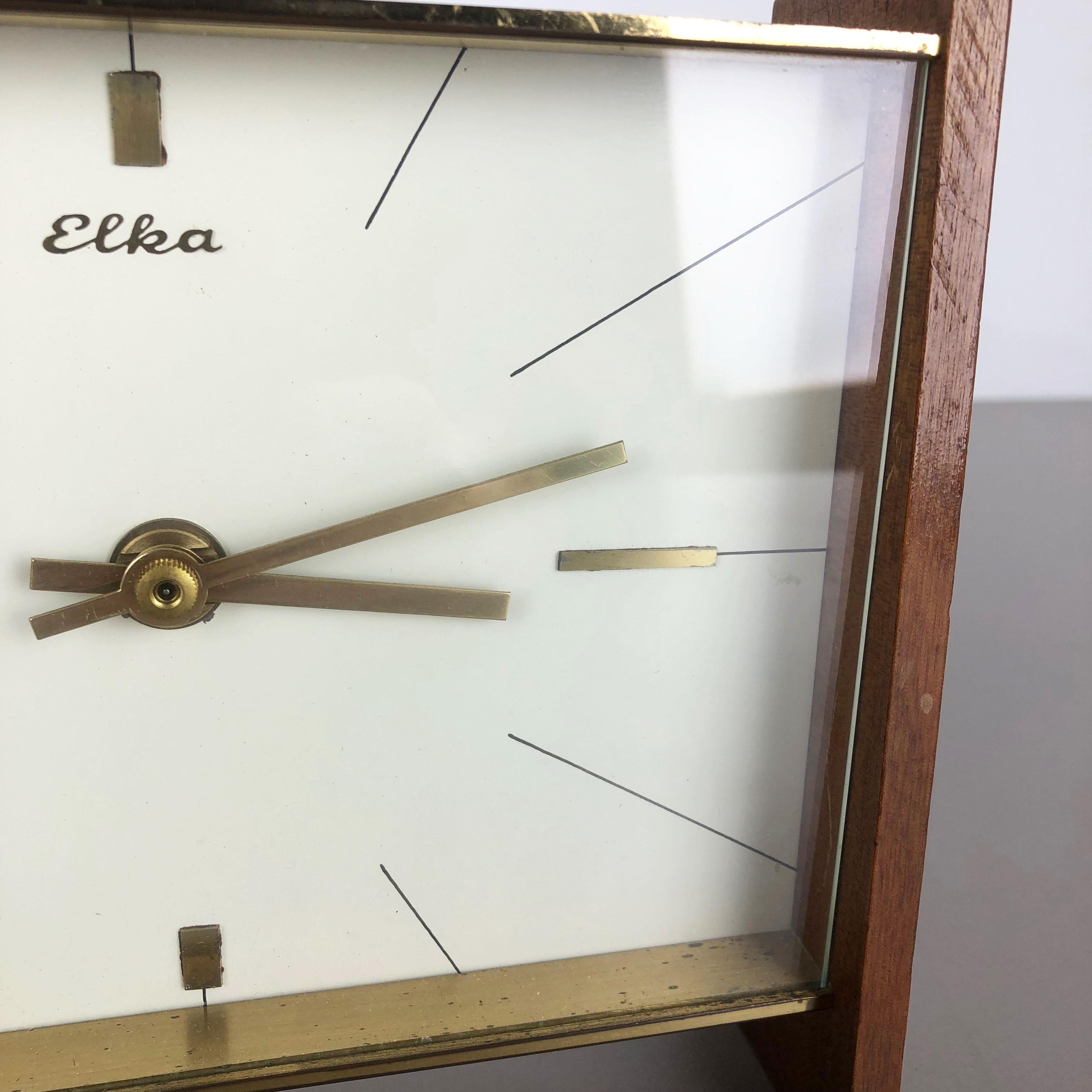 Vintage 1960s Modernist Wooden Teak and Brass Table Clock by Elka, Germany 2