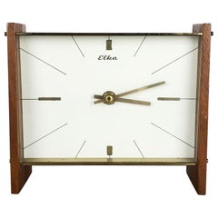 Used 1960s Modernist Wooden Teak and Brass Table Clock by Elka, Germany