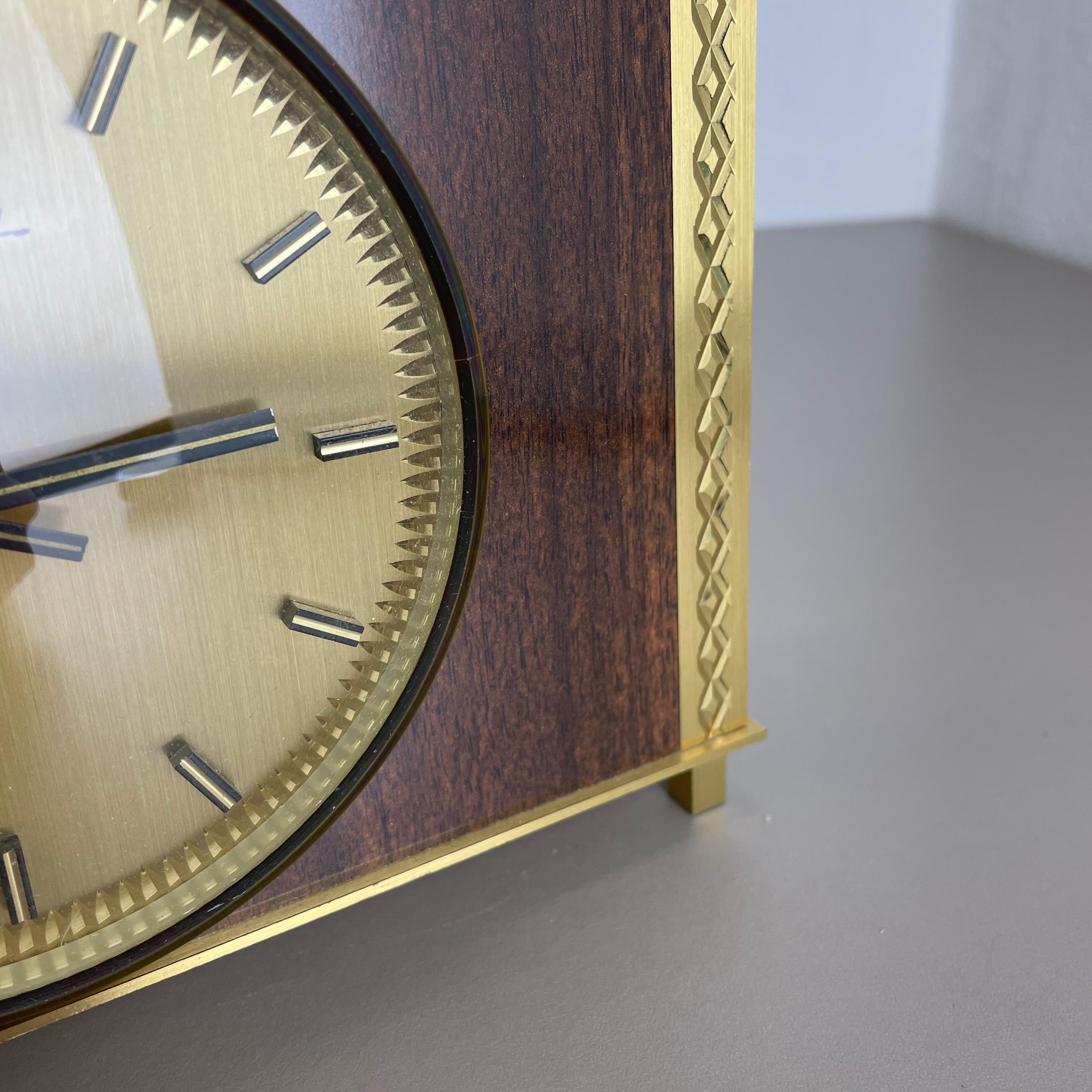 Vintage 1960s Modernist Wooden Teak Brass Table Clock by Dugena, Germany For Sale 5