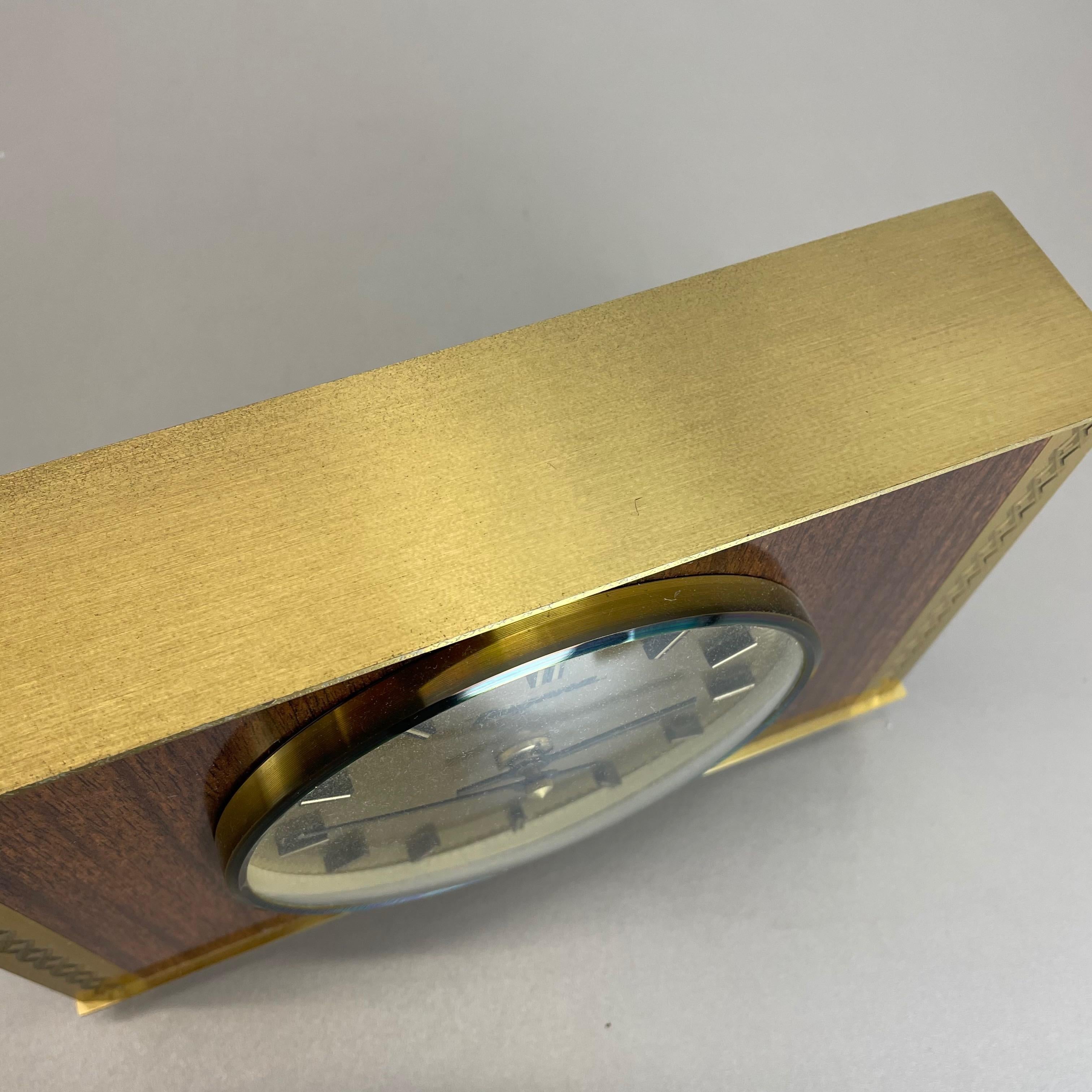 Vintage 1960s Modernist Wooden Teak Brass Table Clock by Dugena, Germany For Sale 6