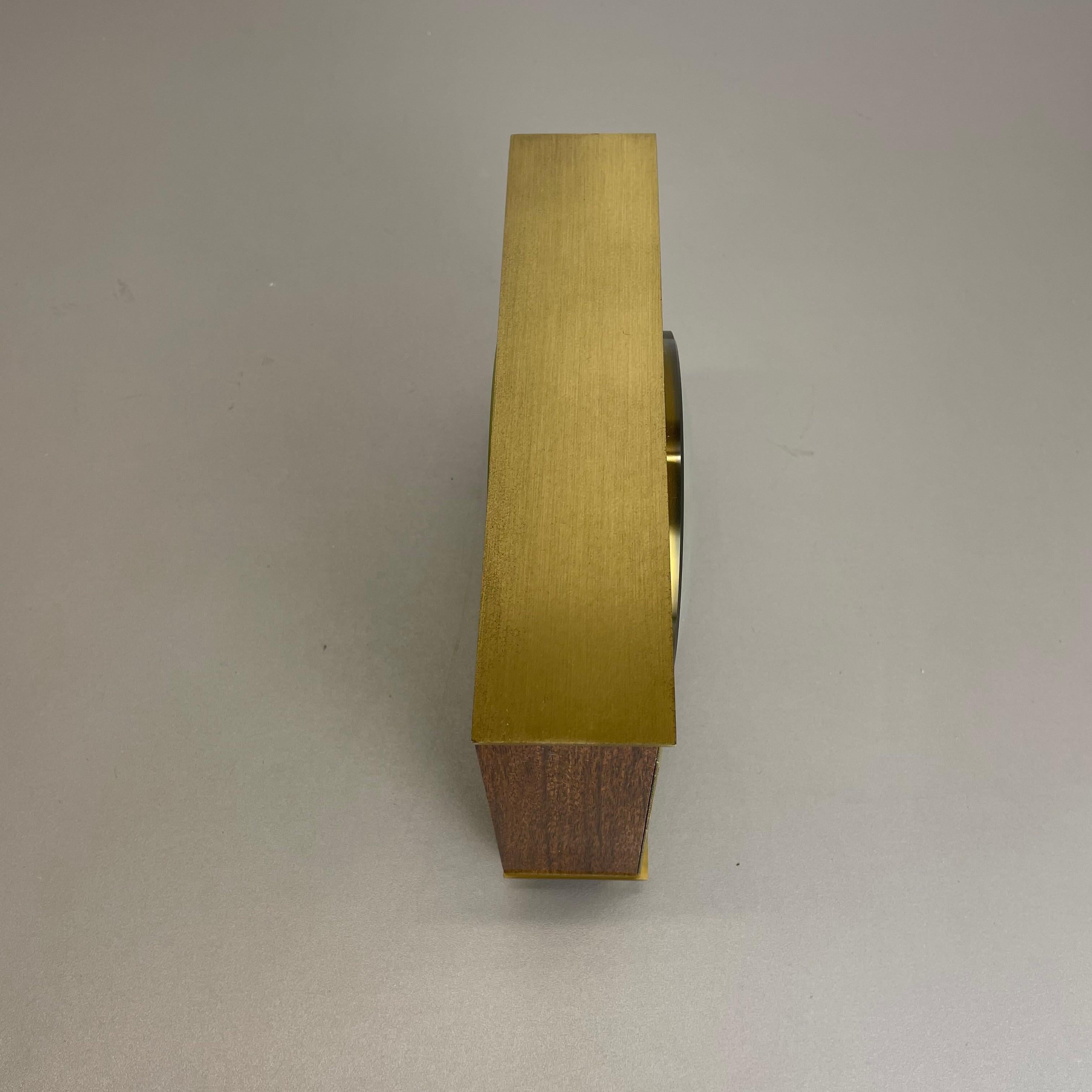 Vintage 1960s Modernist Wooden Teak Brass Table Clock by Dugena, Germany For Sale 8