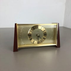 Vintage 1960s Modernist Wooden Teak Brass Table Clock by Dugena, Germany