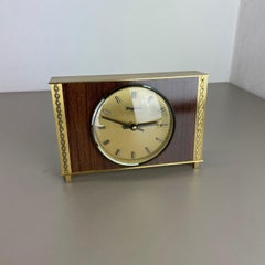Vintage 1960s Modernist Wooden Teak Brass Table Clock by Dugena, Germany