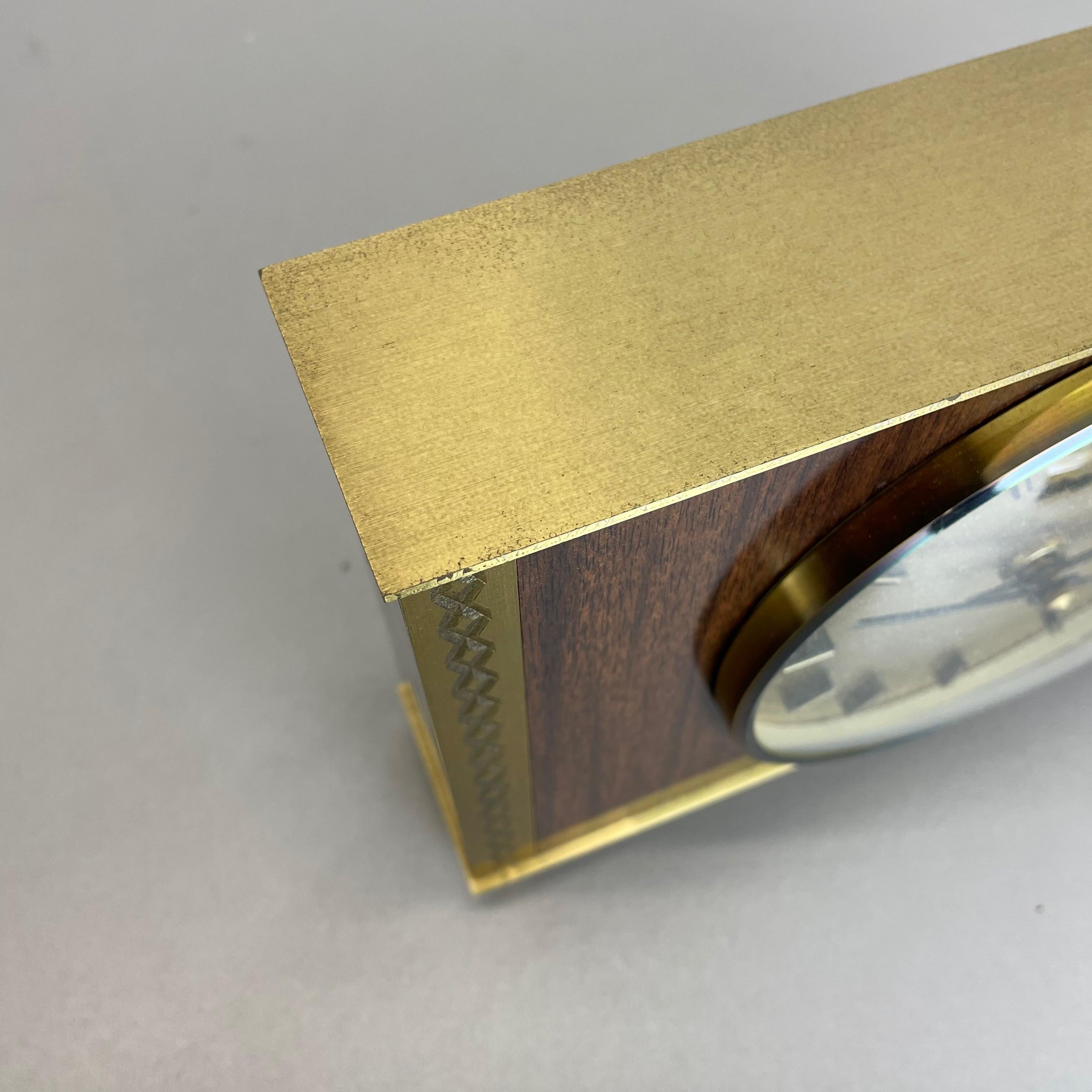 Vintage 1960s Modernist Wooden Teak Brass Table Clock by Dugena, Germany For Sale 1