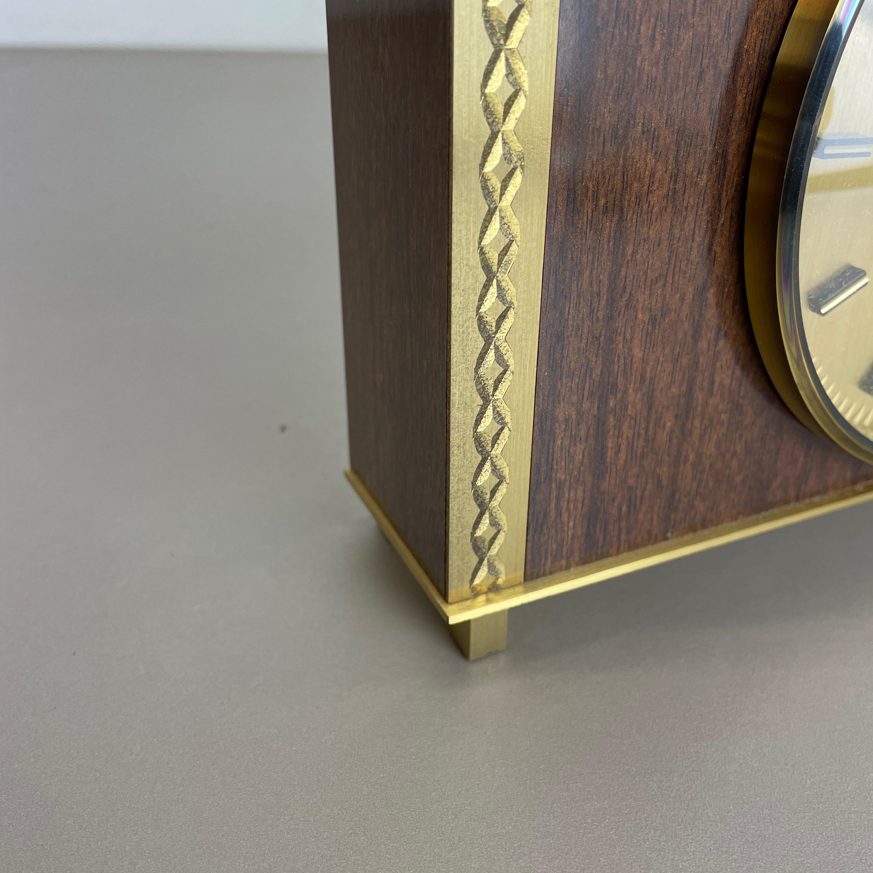Vintage 1960s Modernist Wooden Teak Brass Table Clock by Dugena, Germany For Sale 2