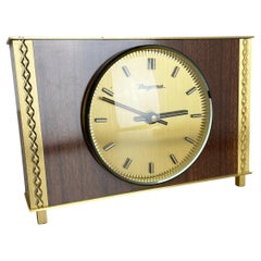 Vintage 1960s Modernist Wooden Teak Brass Table Clock by Dugena, Germany