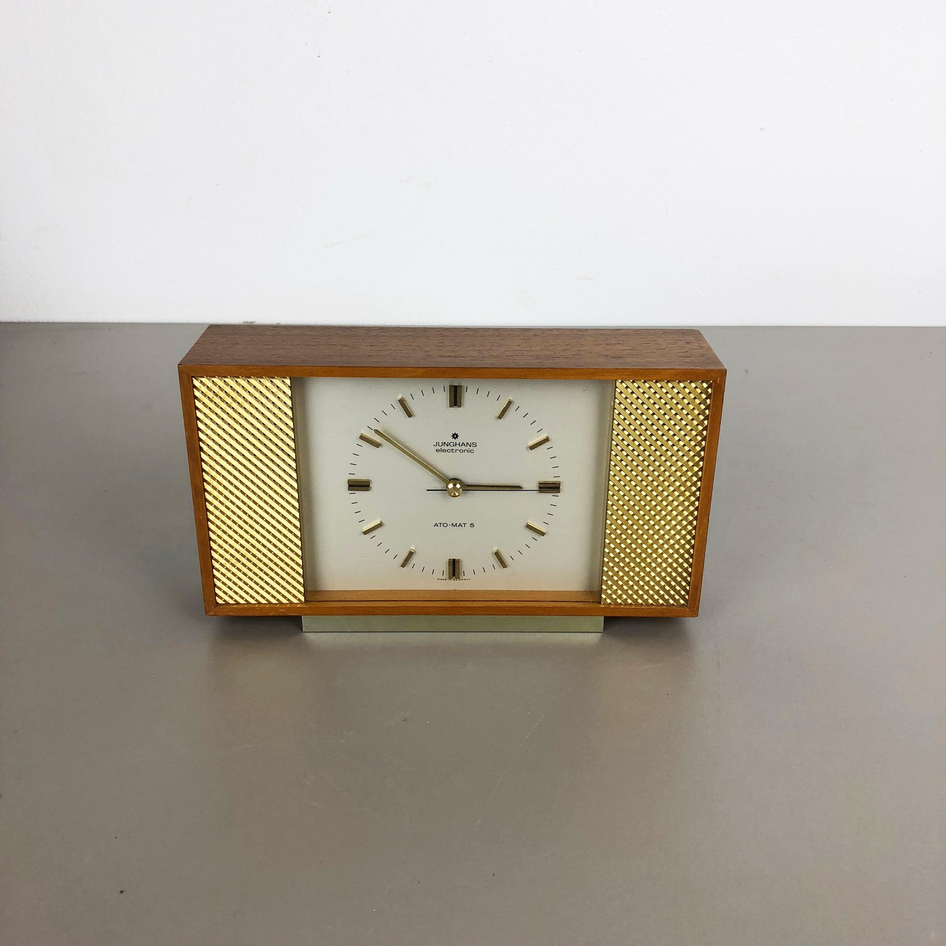 Mid-Century Modern Vintage 1960s Modernist Wooden Teak Table Clock by Junghans Electronic, Germany