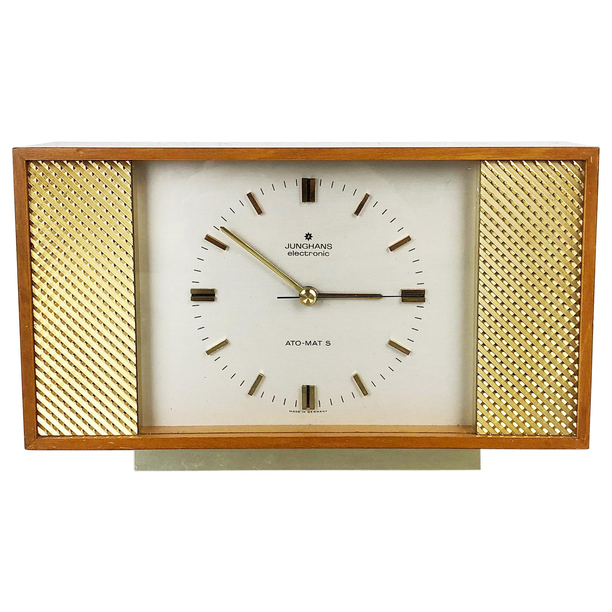 Vintage 1960s Modernist Wooden Teak Table Clock by Junghans Electronic, Germany