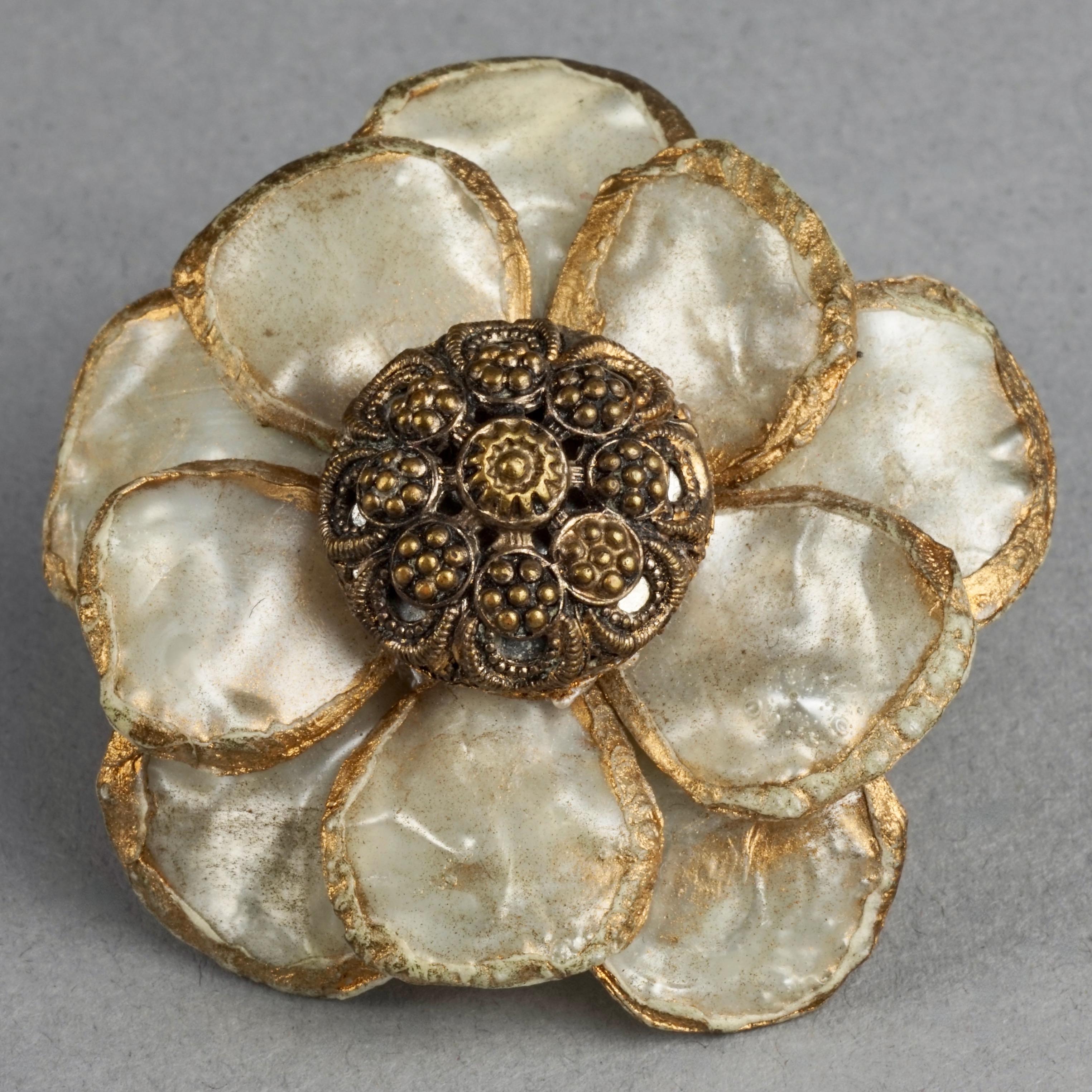 Women's or Men's Vintage 1960s MONIQUE VEDIE Camellia Flower Talosel Resin Brooch