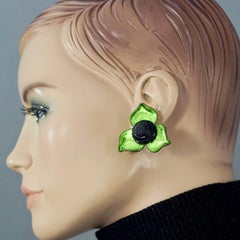 Vintage 1960s MONIQUE VEDIE Green Flower Talosel Resin Earrings