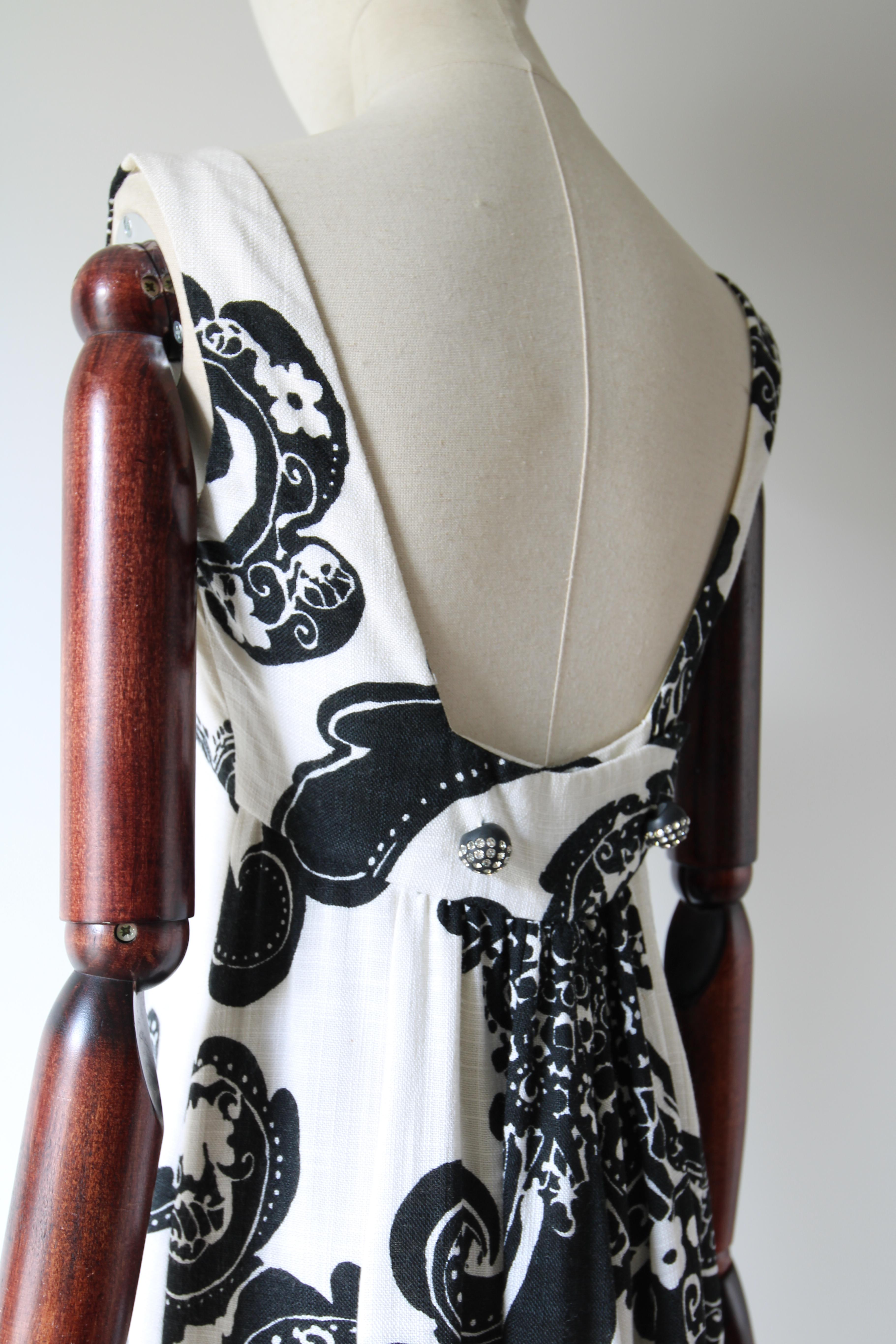 Vintage 1960's Monochrome Black & White Paisley Maxi Dress strass UK 10 US 6 in vendita 2