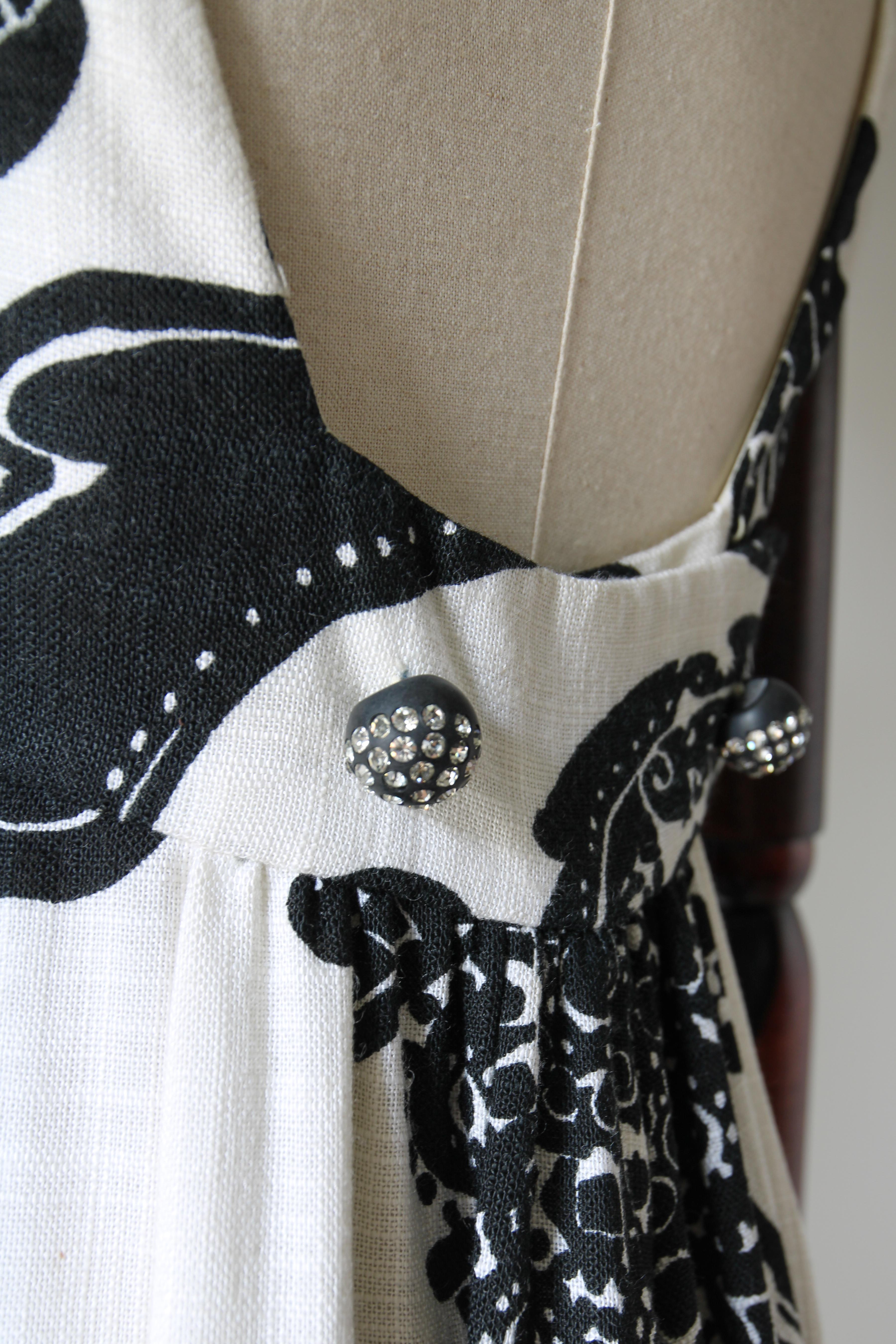 Vintage 1960's Monochrome Black & White Paisley Maxi Dress strass UK 10 US 6 in vendita 3