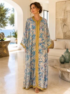 Vintage 1960s Moroccan Turquoise Silk Caftan Set