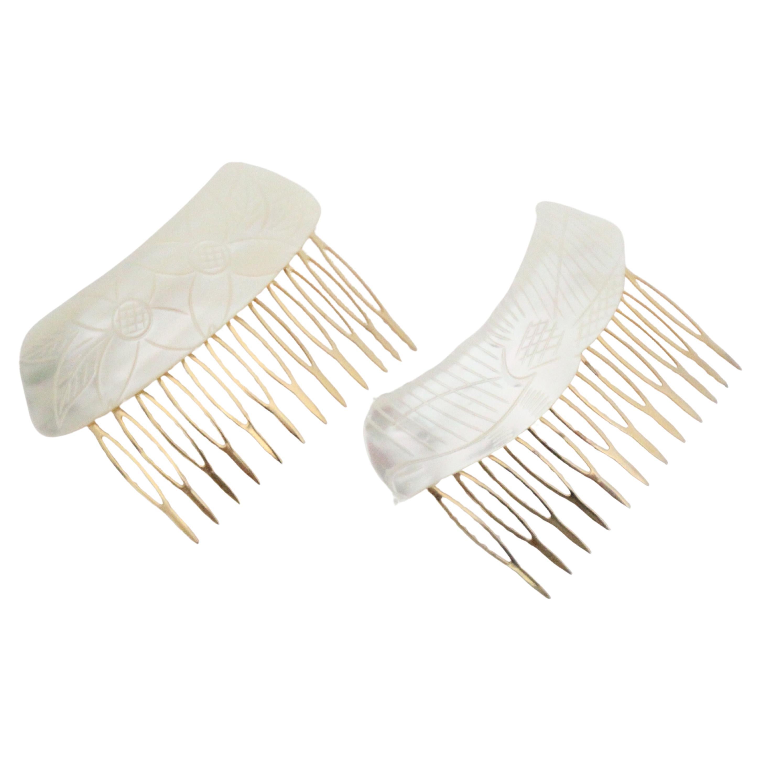 Vintage 1960's mother of pearl hair combs 1960s vintage bird hair slides im Angebot