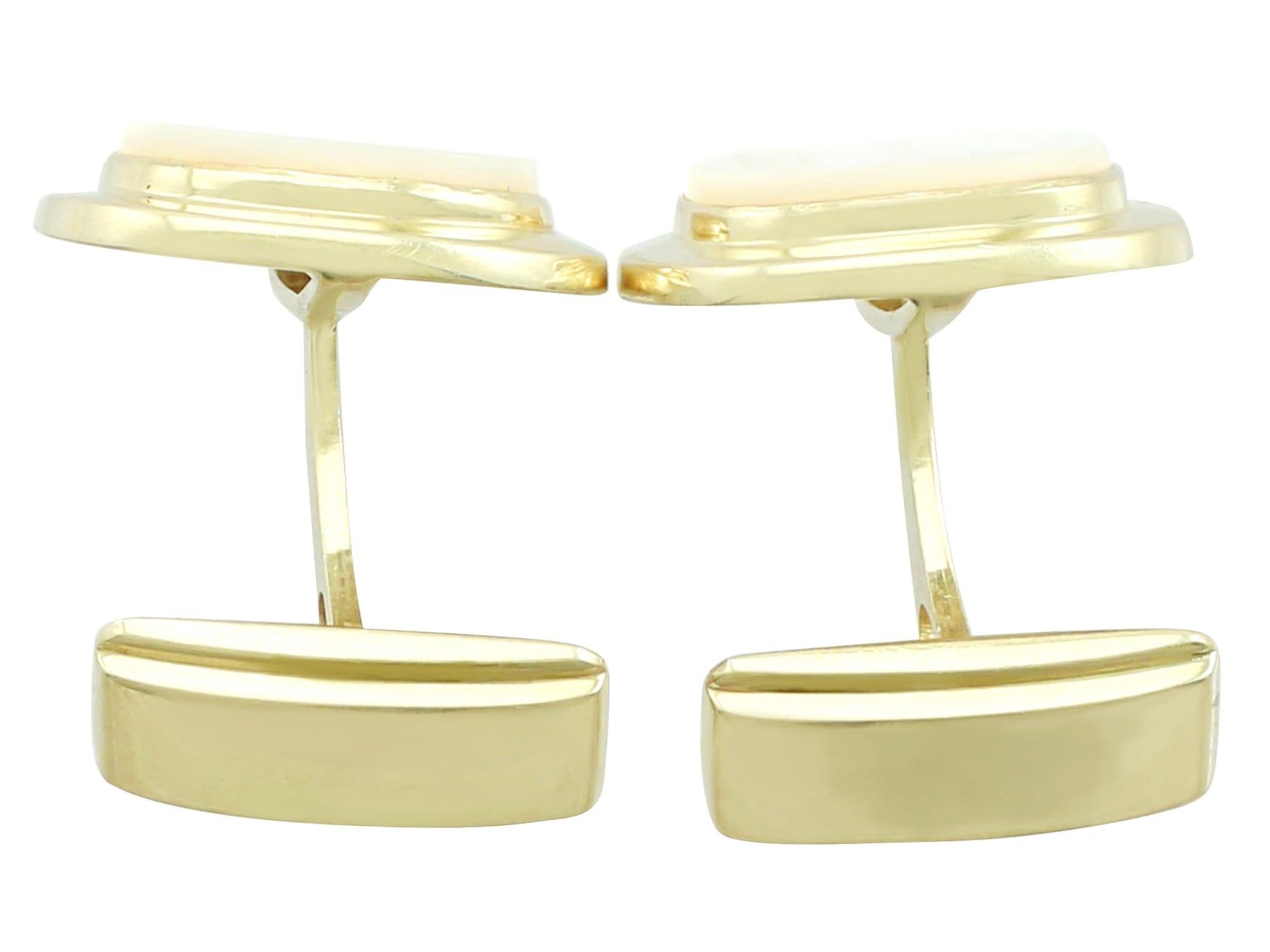 Women's or Men's 1960s Mother of Pearl Yellow Gold Cufflinks For Sale