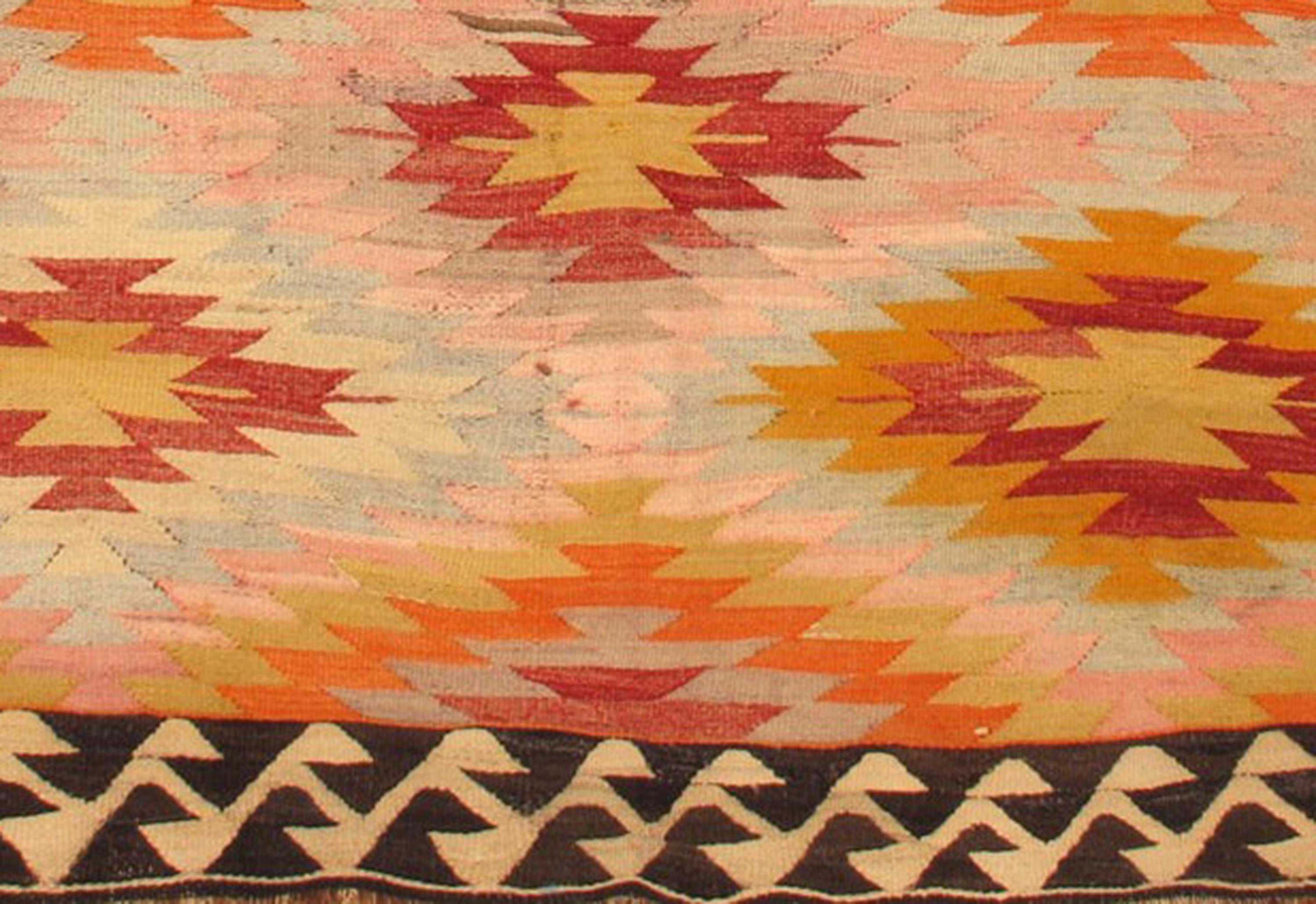 Vintage 1960s Multi-Colored Geometric Turkish Kilim Rug In Excellent Condition For Sale In Norwalk, CT