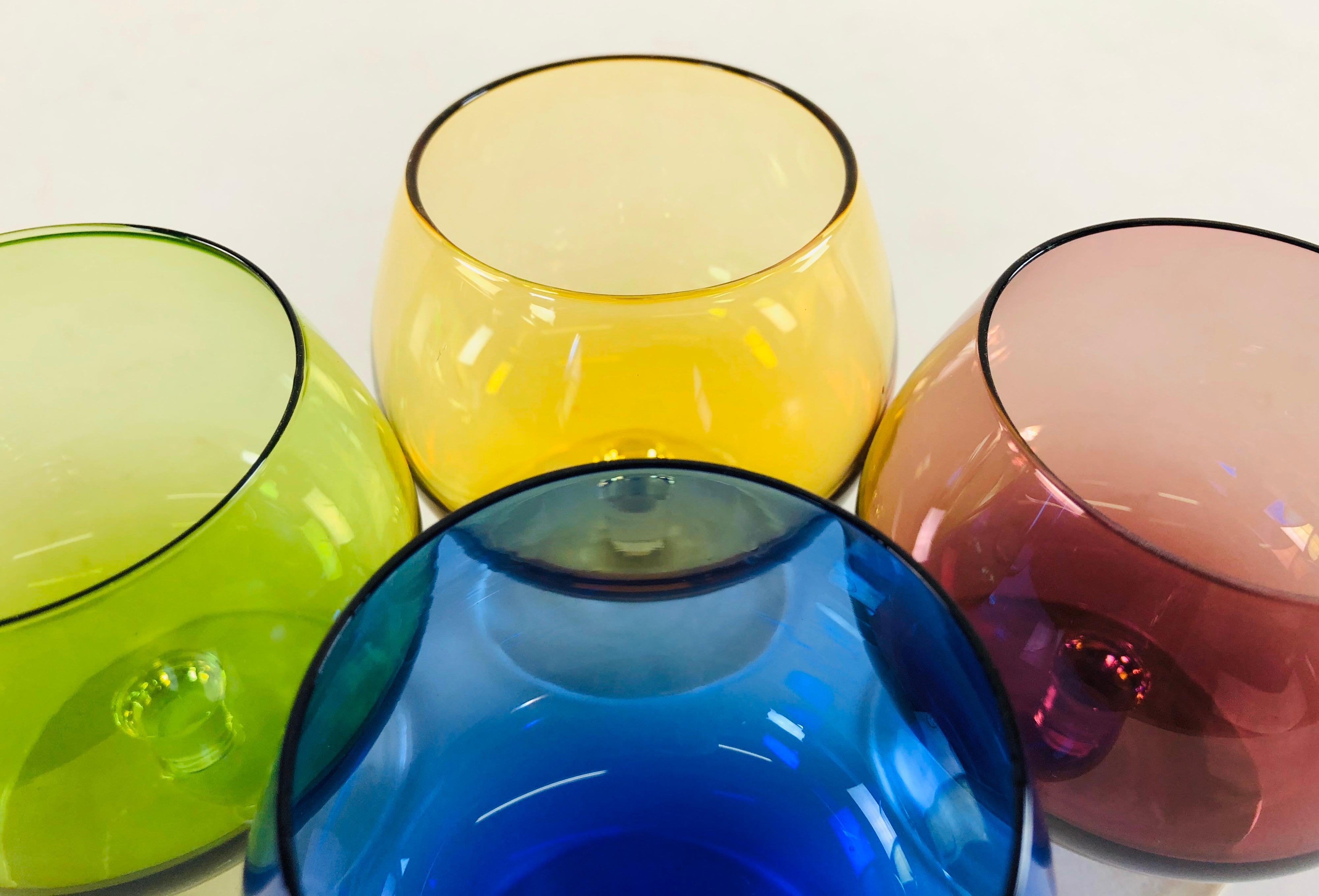 Glass Vintage 1960s Multicolored Small Cocktail Stems, Set of 6 For Sale