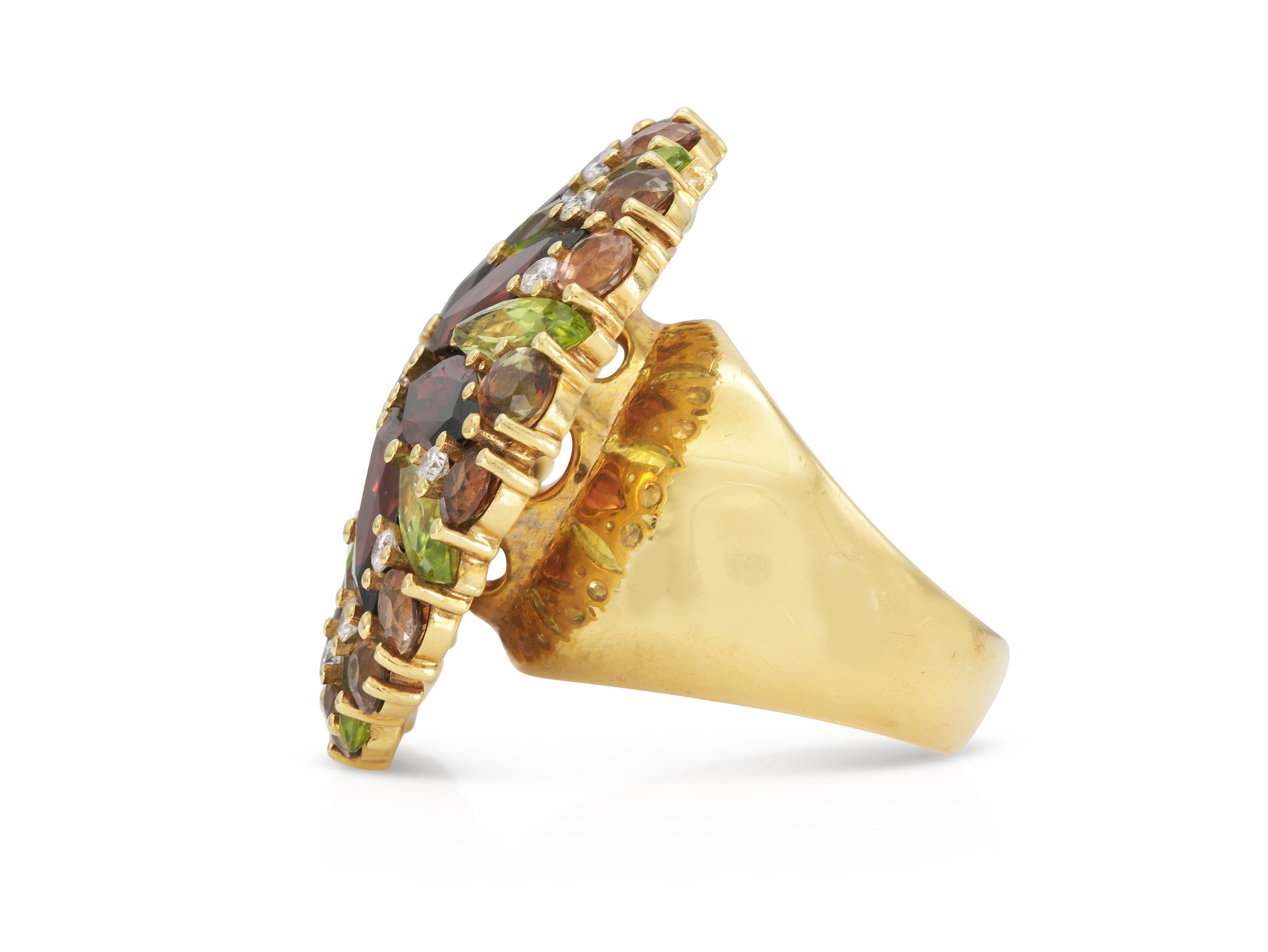 Taglio rotondo Anello con fiore multigemma Vintage By 1960 in vendita
