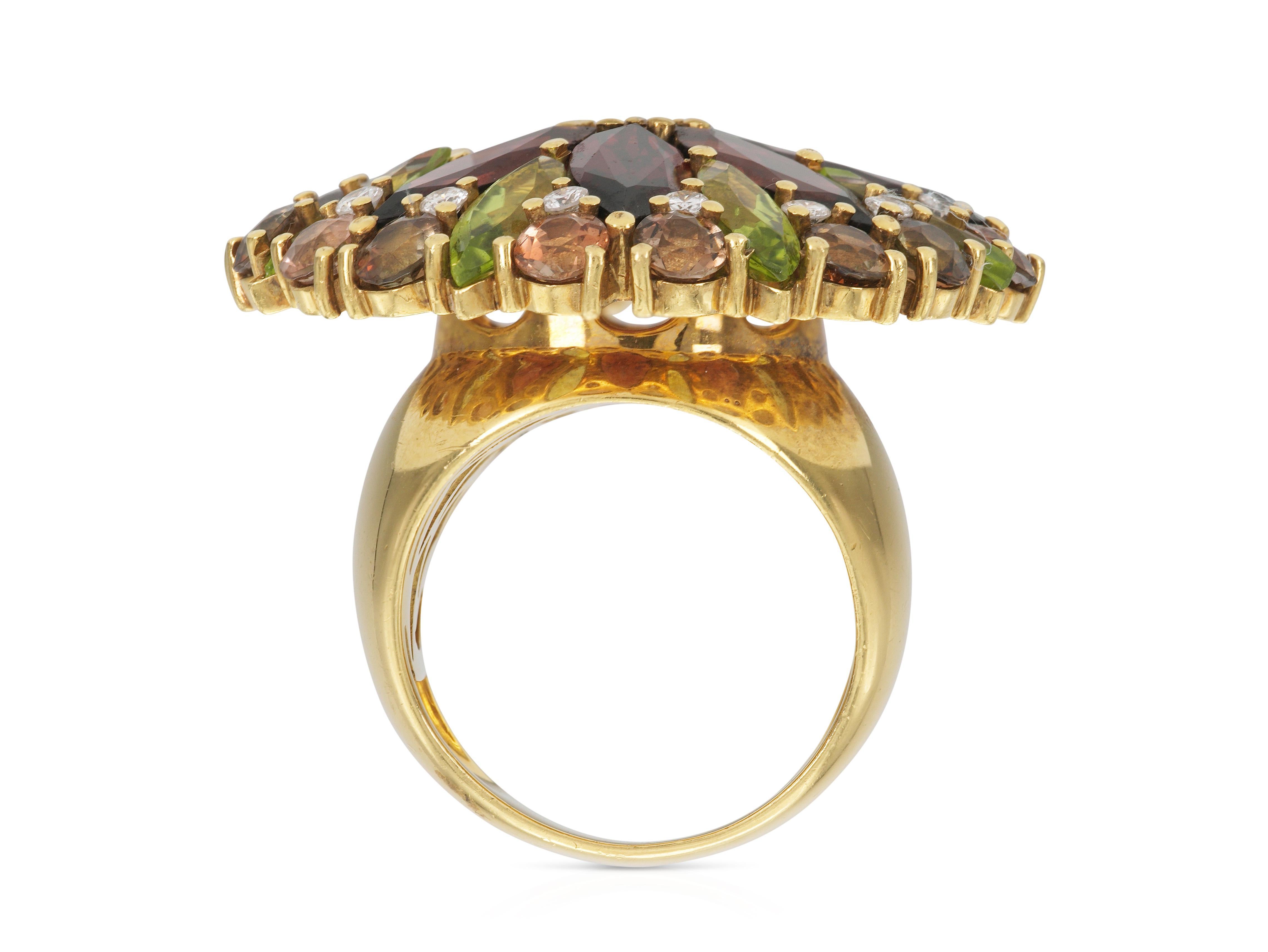Anello con fiore multigemma Vintage By 1960 In condizioni buone in vendita a New York, NY