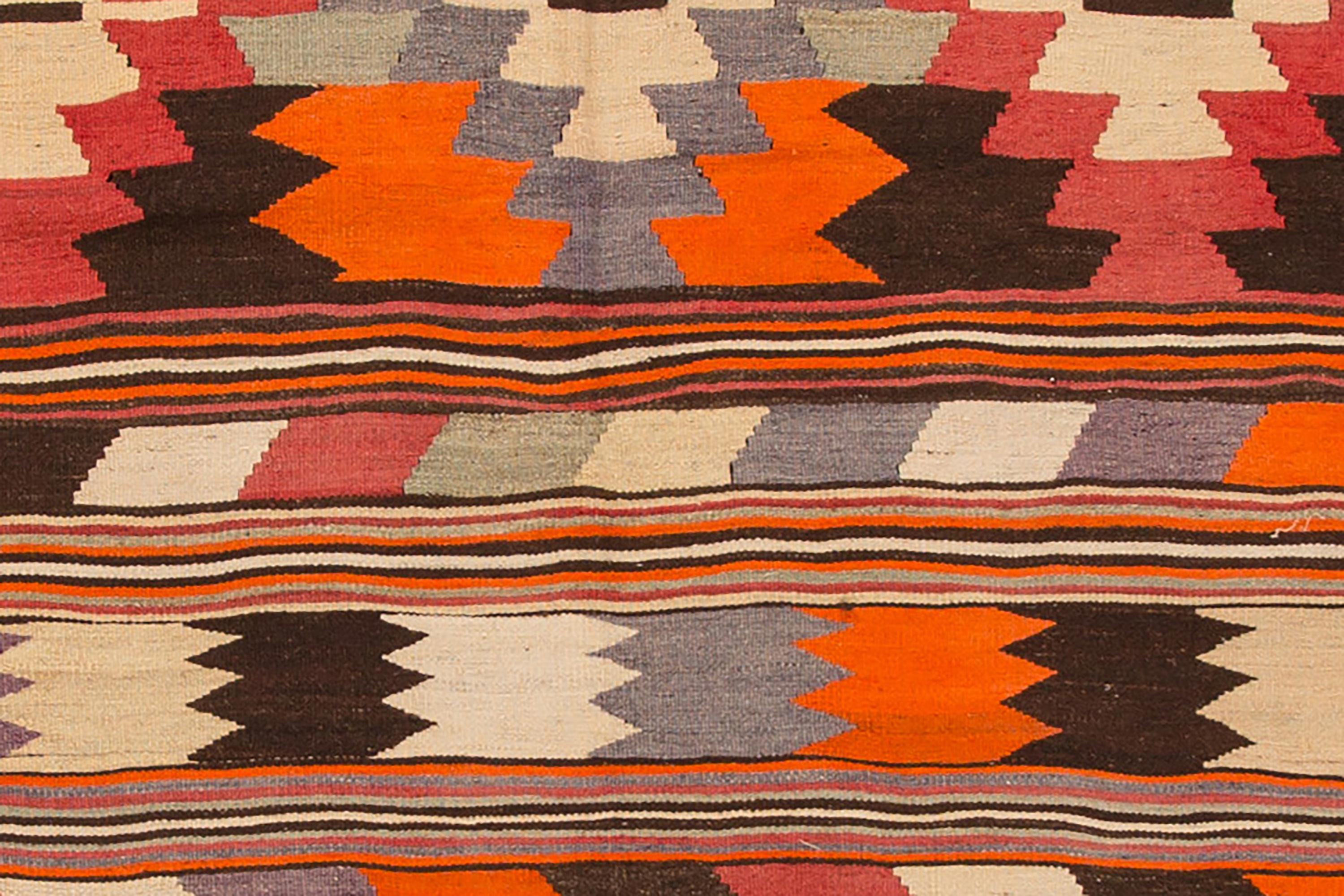Vintage 1960s Multicolored Geometric Turkish Kilim Rug In Excellent Condition For Sale In Norwalk, CT