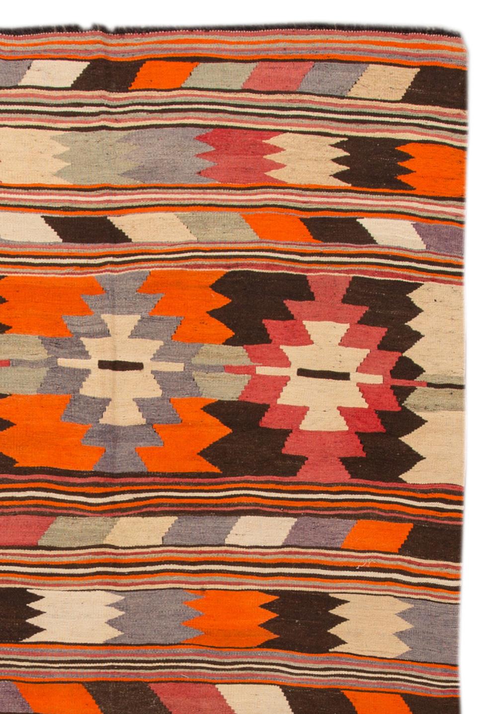 Mid-20th Century Vintage 1960s Multicolored Geometric Turkish Kilim Rug For Sale