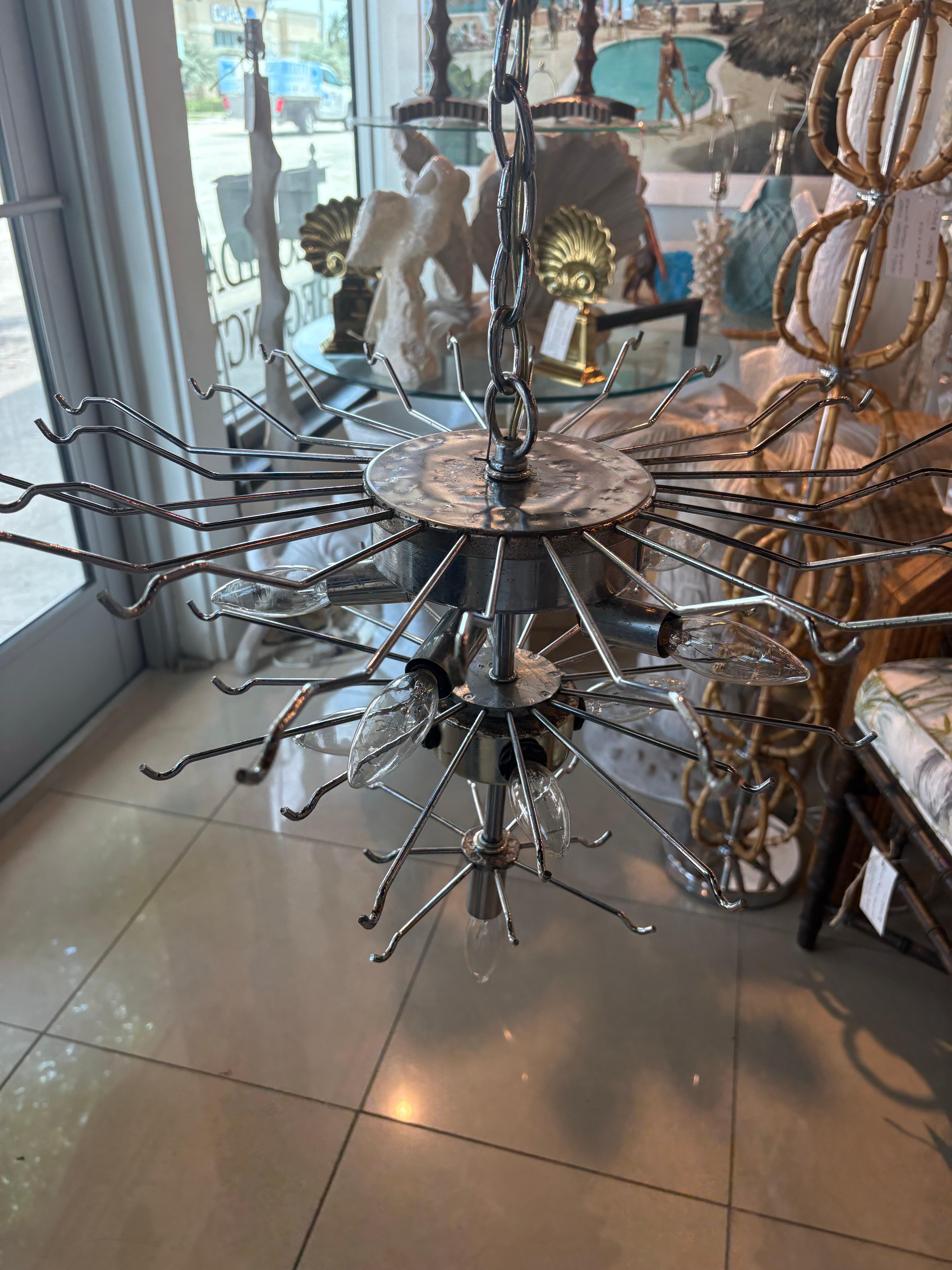 Vintage By 1960 Mazzega Murano Grande Lampadario a 3 livelli in vetro Cromo in vendita 4