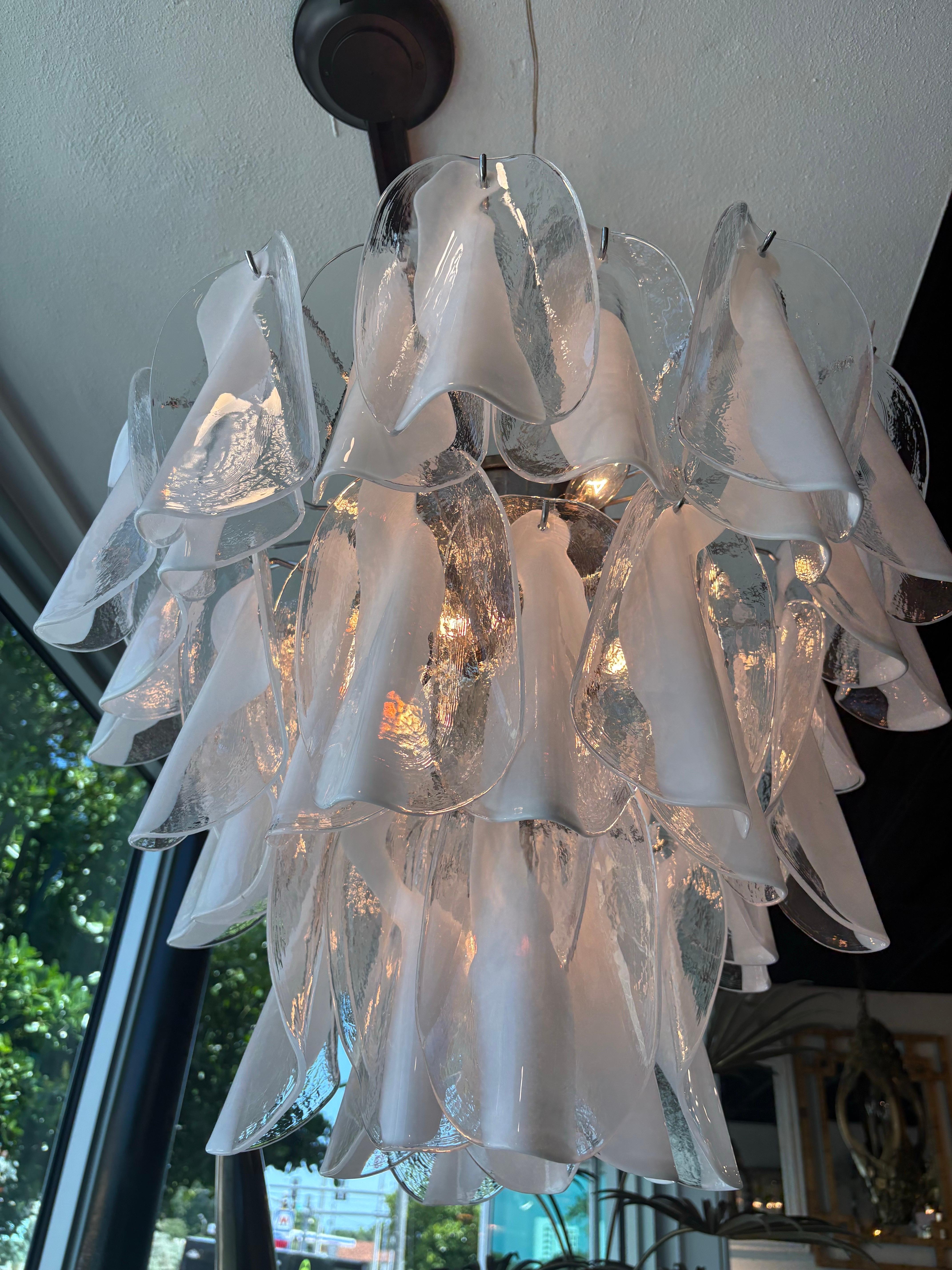 Vintage By 1960 Mazzega Murano Grande Lampadario a 3 livelli in vetro Cromo in vendita 8