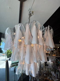 Vintage 1960s Murano Mazzega Large 3 Tier Glass Chandelier Chrome