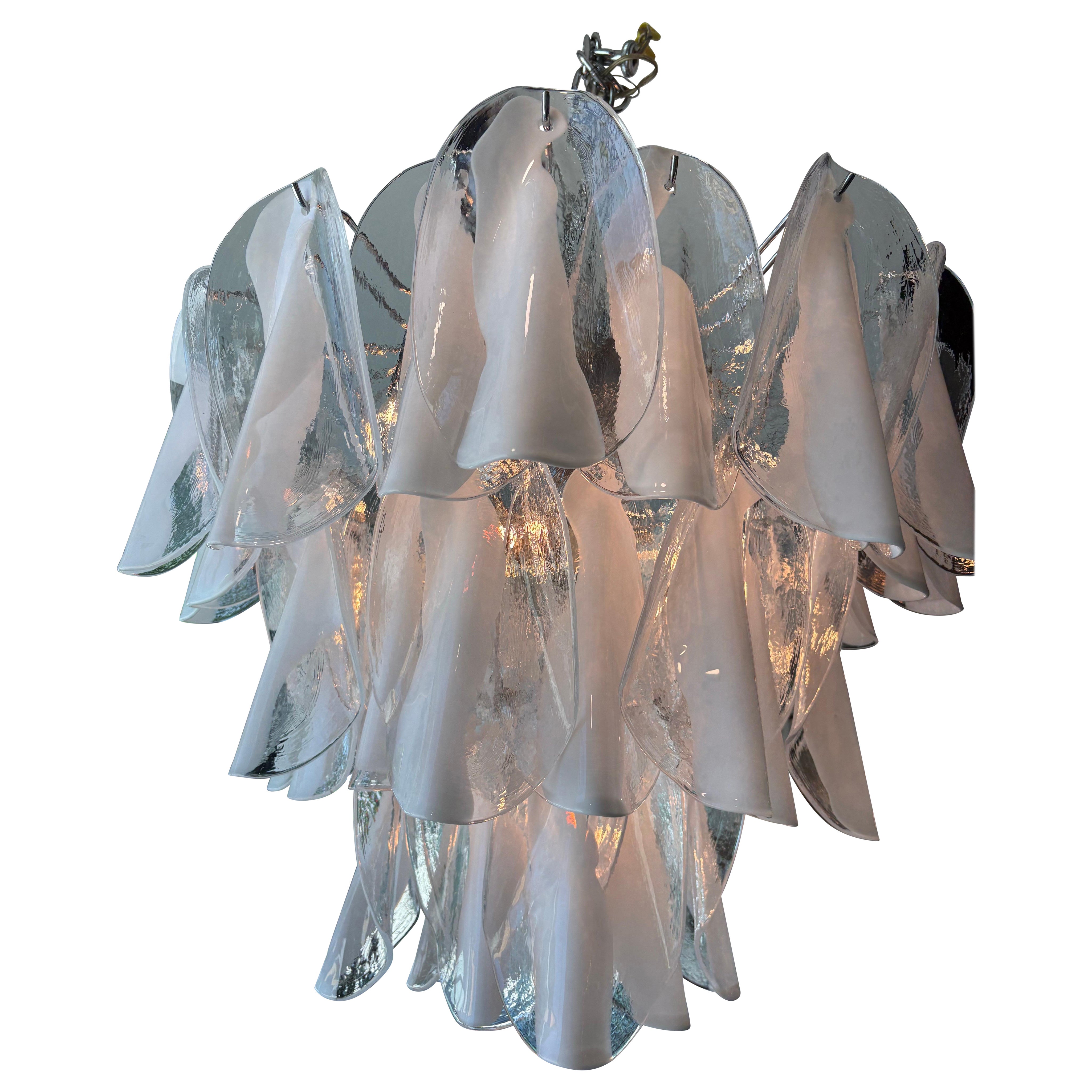 Vintage By 1960 Mazzega Murano Grande Lampadario a 3 livelli in vetro Cromo in vendita