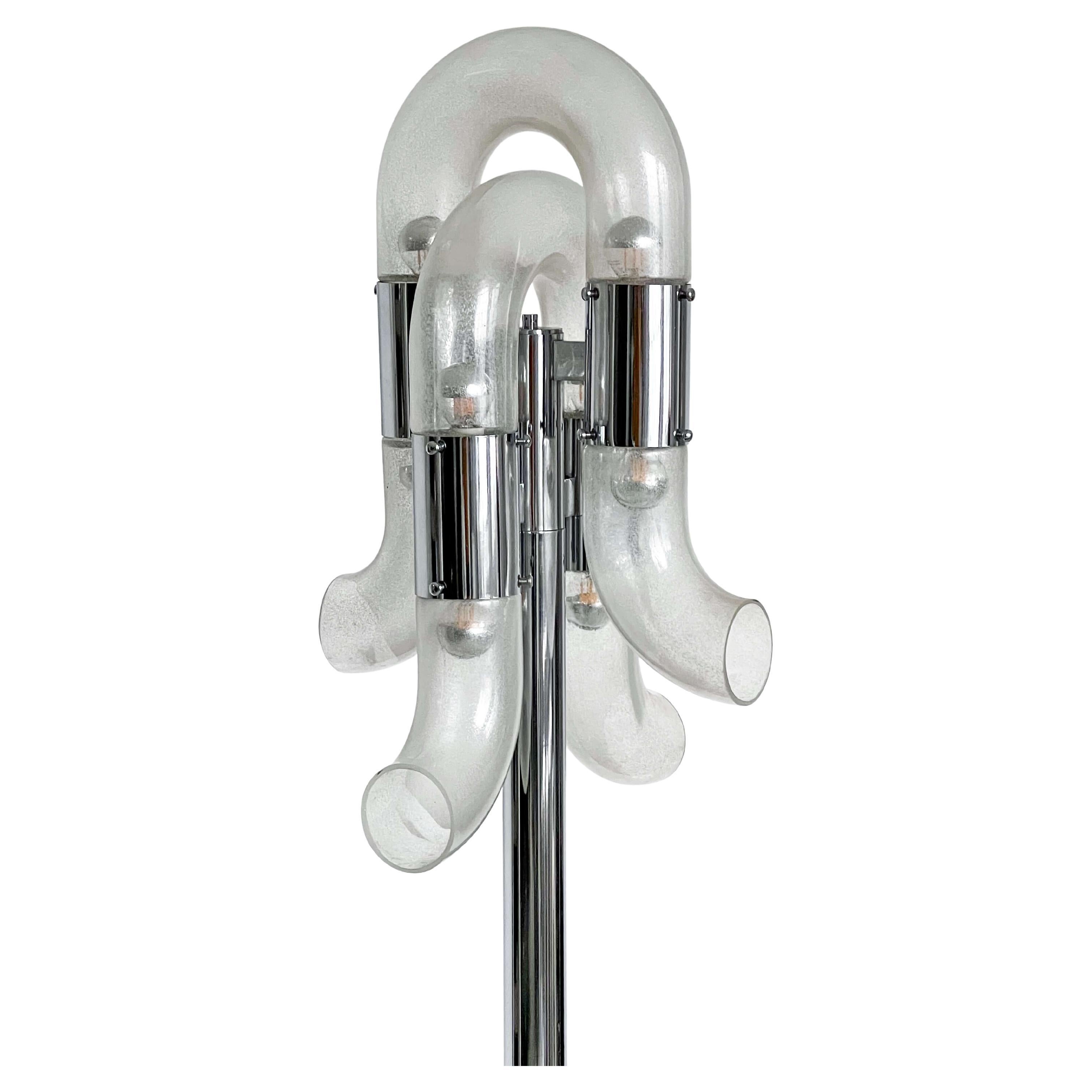Lámpara de pie Nason Catena vintage de los años 60, Space Age italiana, cristal de Murano y metal