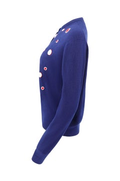 Vintage 1960s Navy Beaded Polka Dot Cardigan, Styled By Schiaparelli Paris