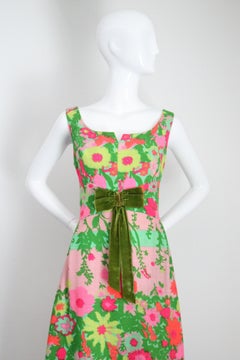 Vintage 1960's Neiman Marcus Floral Maxi Dress Neon Floral Dress UK 10 US 6