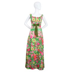 Vintage 1960's Neiman Marcus Floral Maxi Dress Neon Floral Dress UK 10 US 6