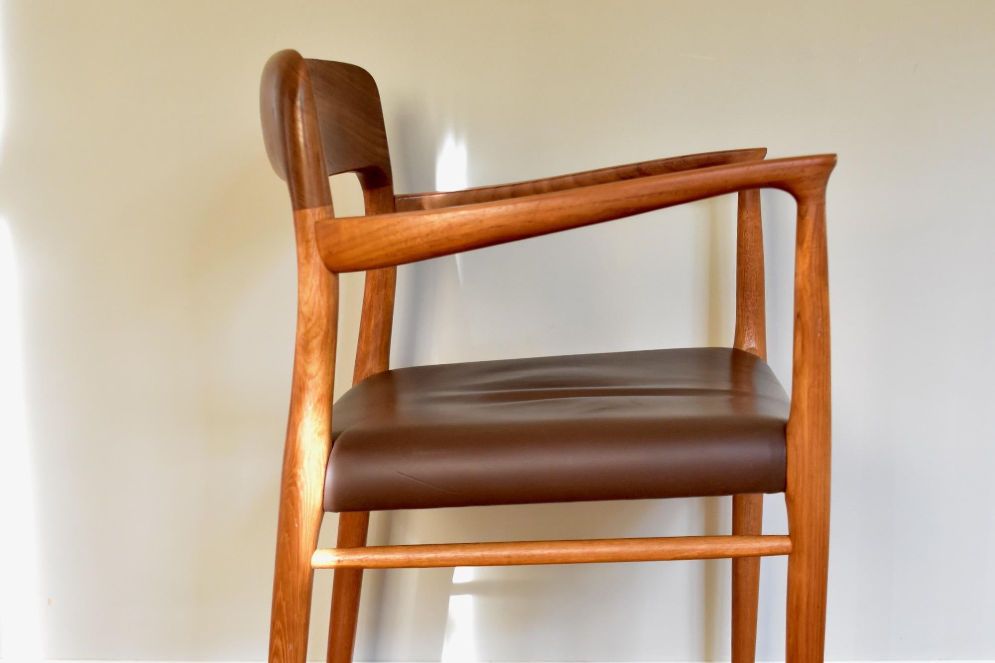 Vintage 1960s Niels Otto Møller arm chair Model 56 Teak leather by J.L. Møller   3