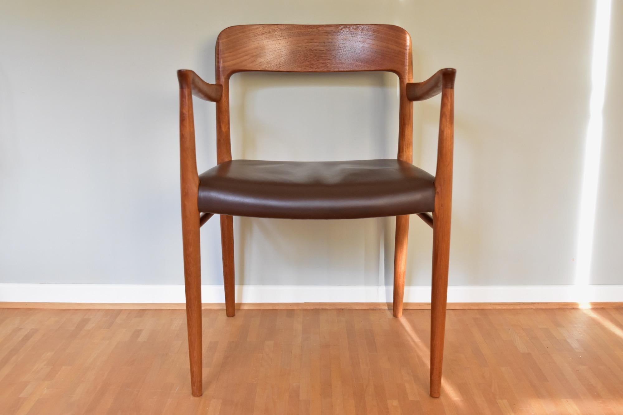 Mid-Century Modern Vintage 1960s Niels Otto Møller arm chair Model 56 Teak leather by J.L. Møller  